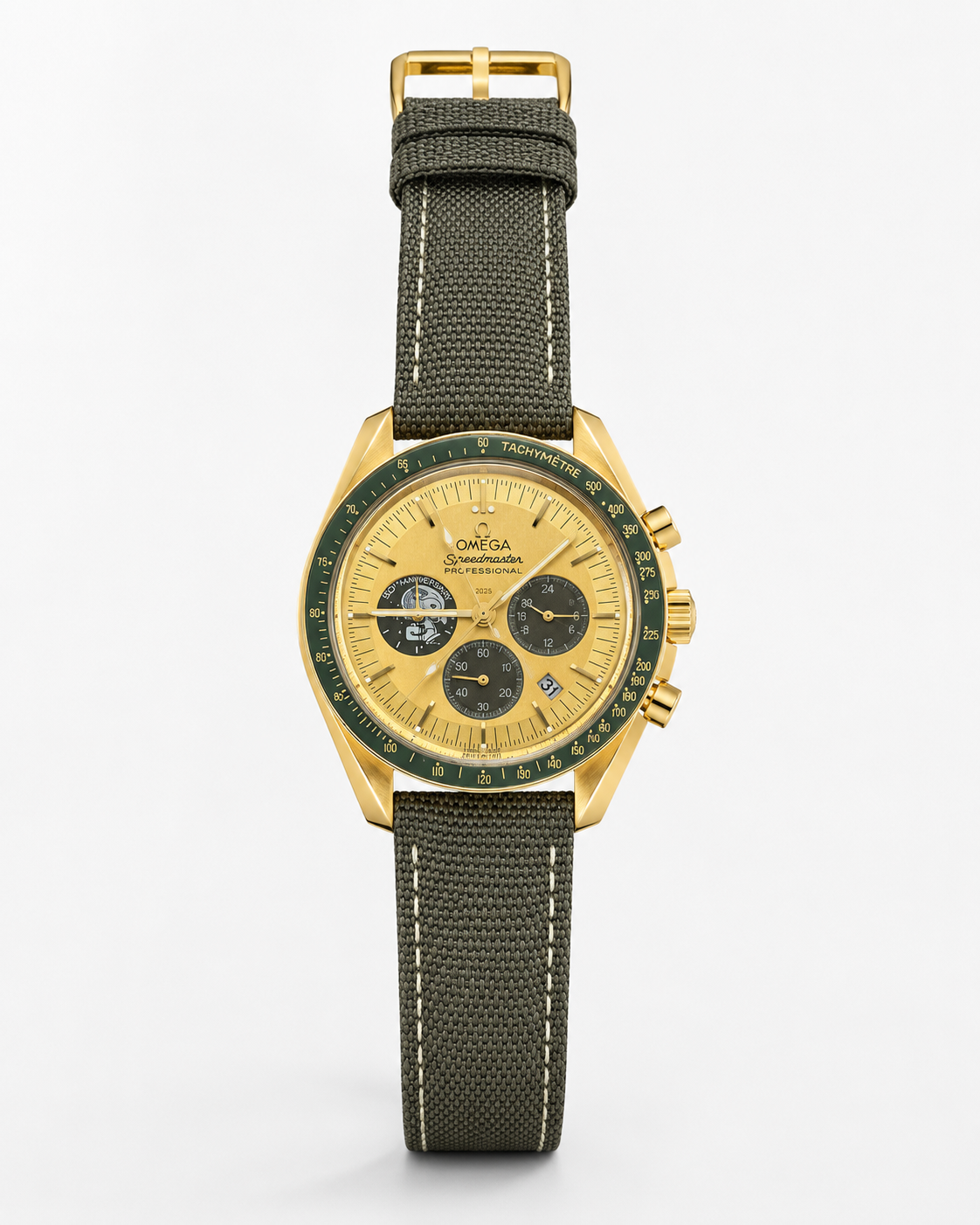 Omega 50th Anniversary Army Green Gold Chronograph Watch