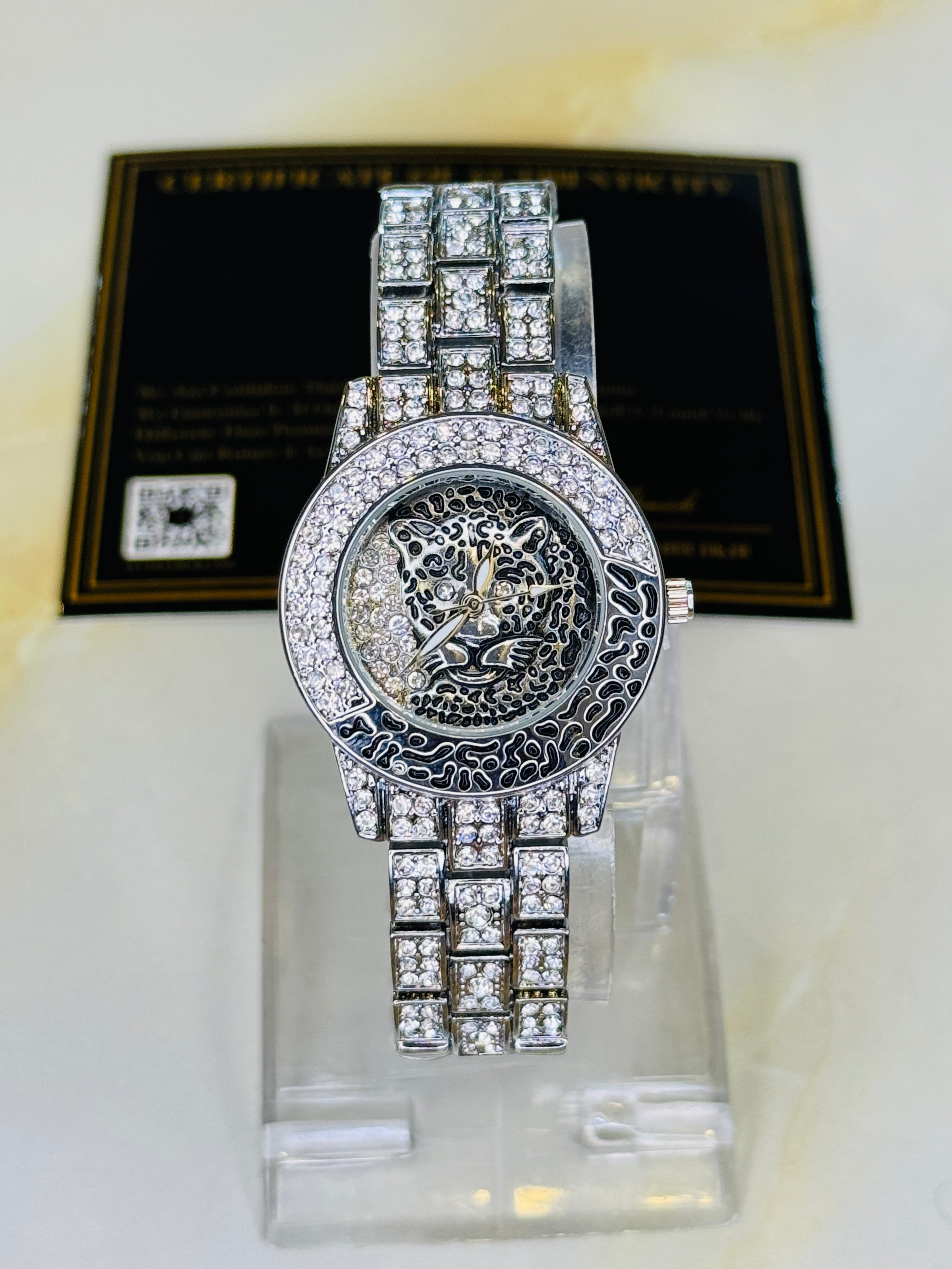 Silver Lioness Iced Out Watch For Her