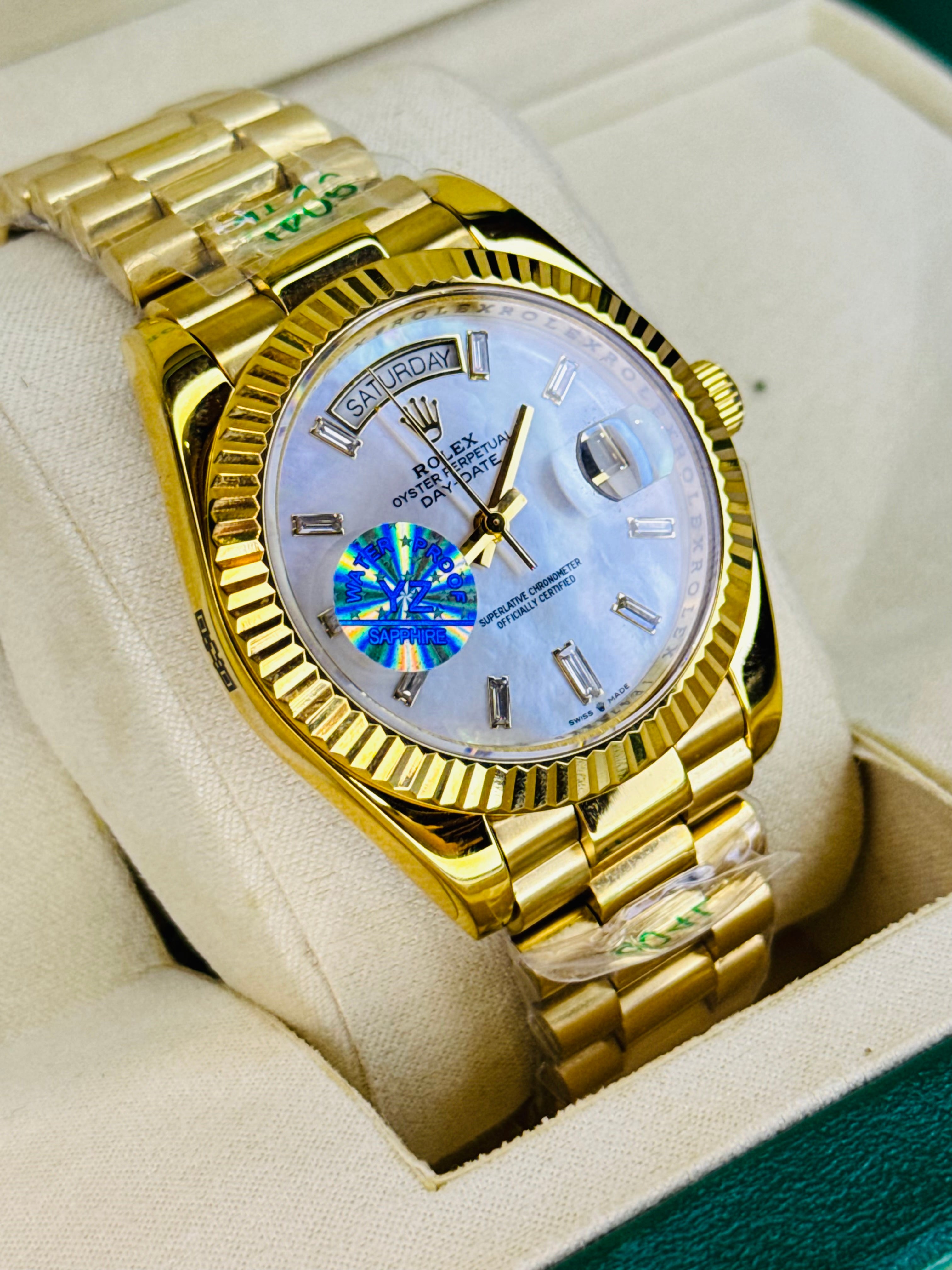 Day Date Gold Gem Stone Dial Automatic Super Clone Watch