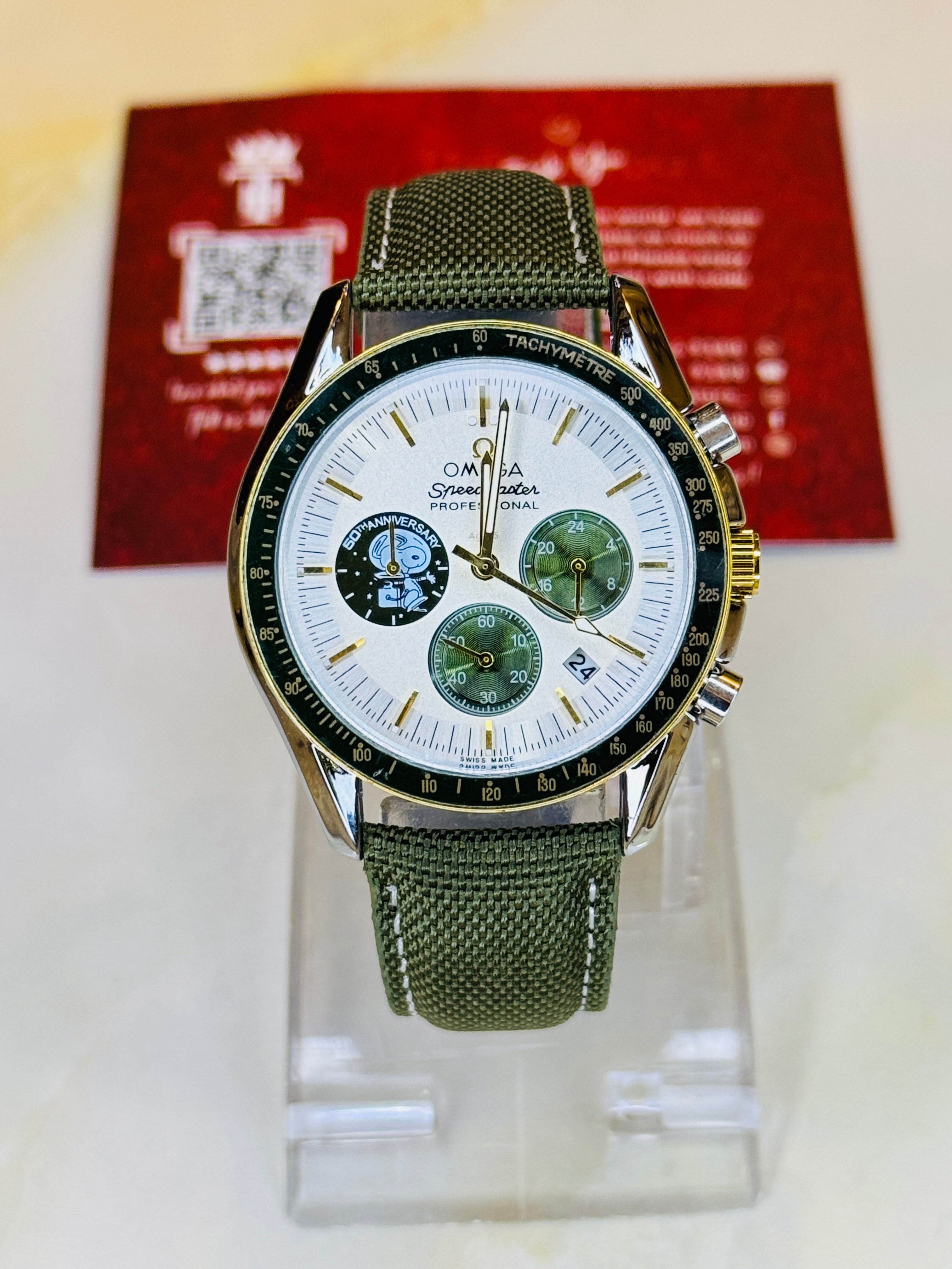 Omega 50th Anniversary Army Green Chronograph Watch