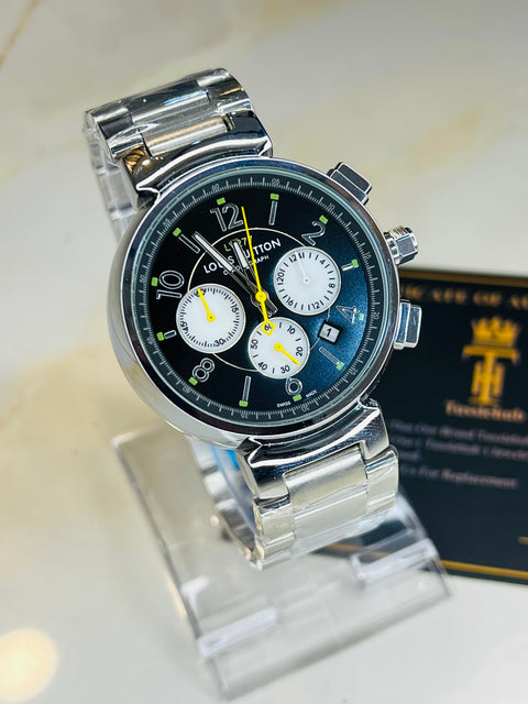 Silver Black L-V Chronograph Dial Watch