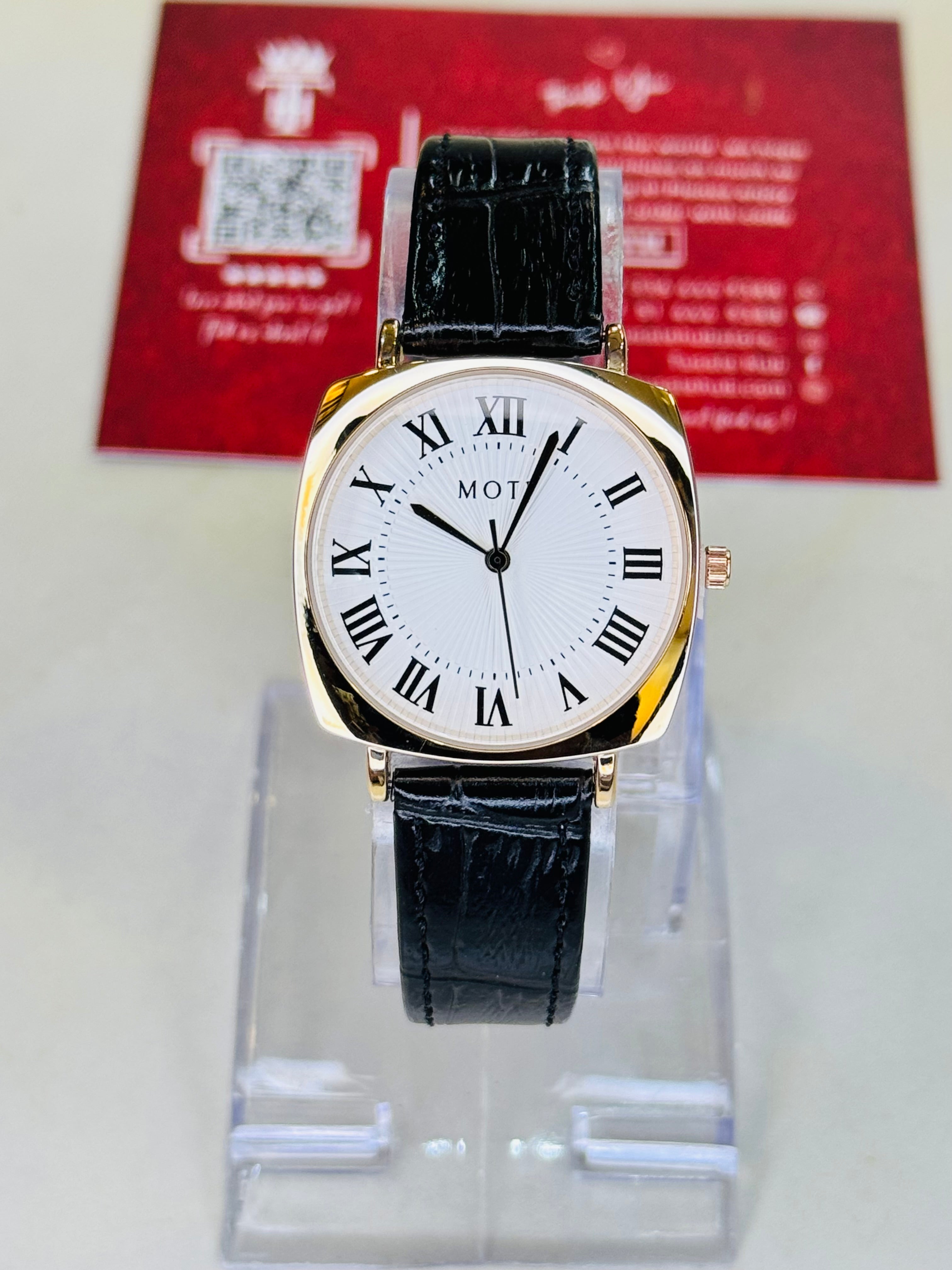 Motf Black White Sleek Leather Strap Watch For Her