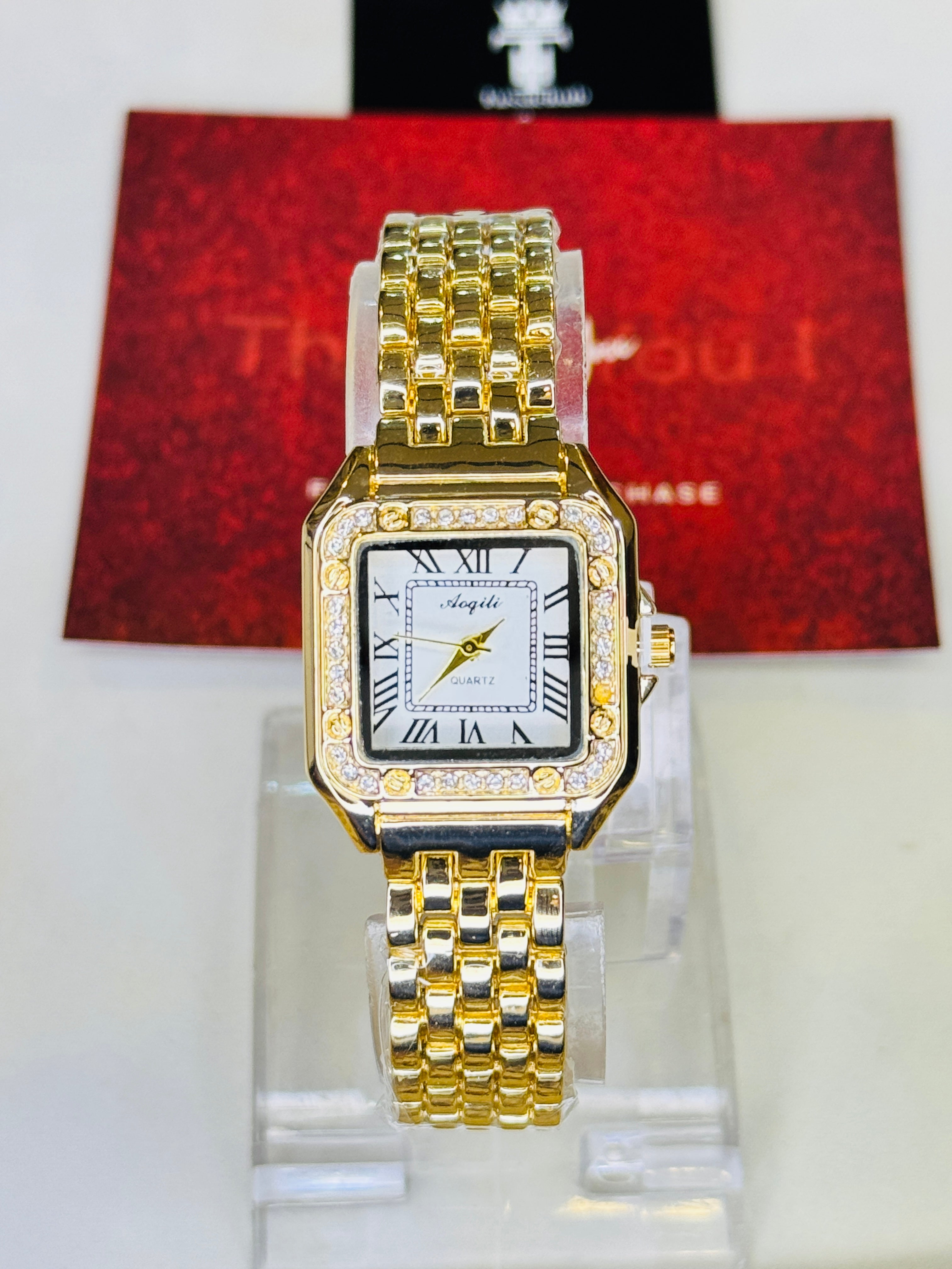 Gold White zircon Santos Watch For Her