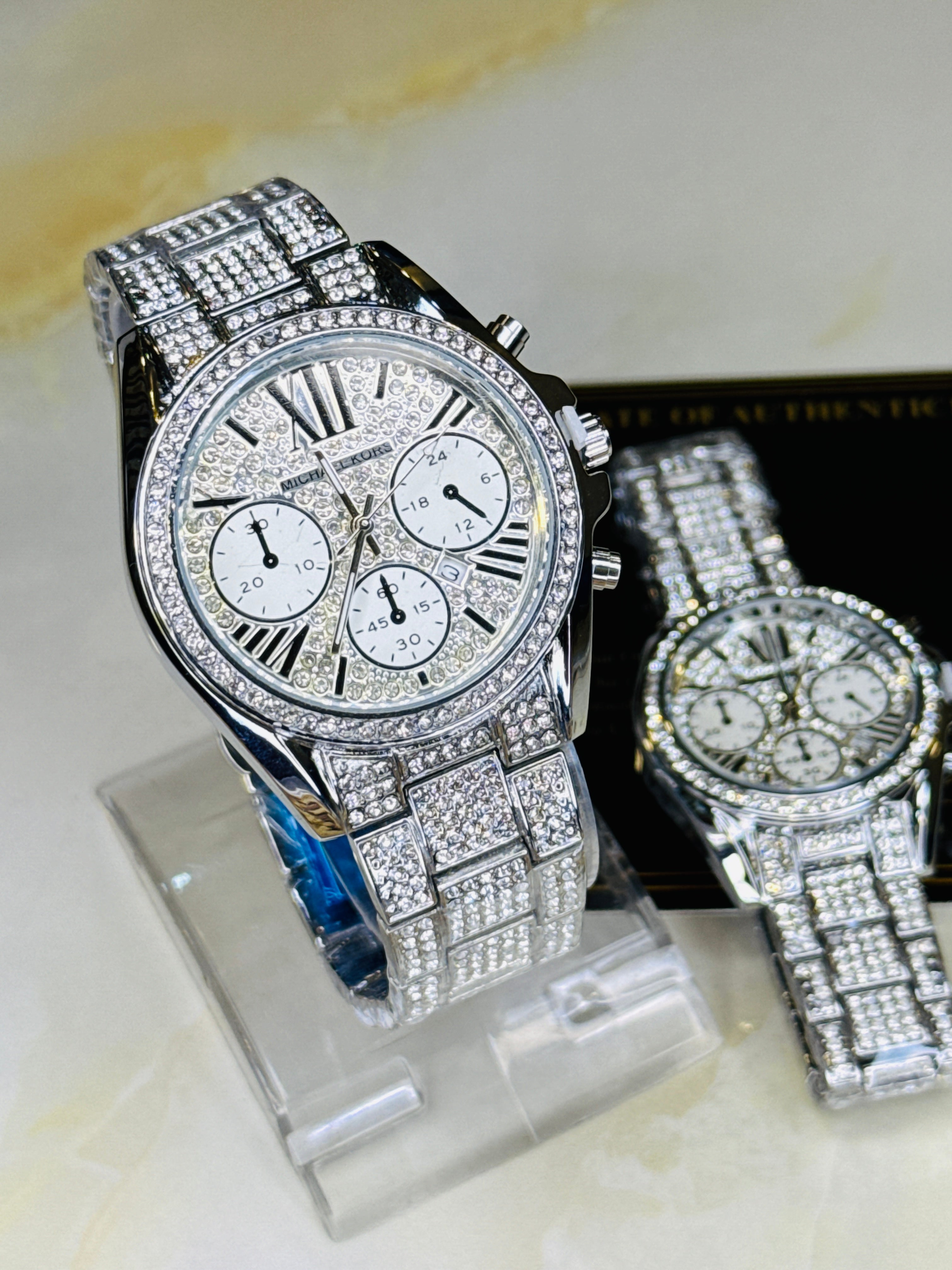 Couple Watch Mk Watch Deals Silver Mk Iced Couple Watches – TUSSLEHUB