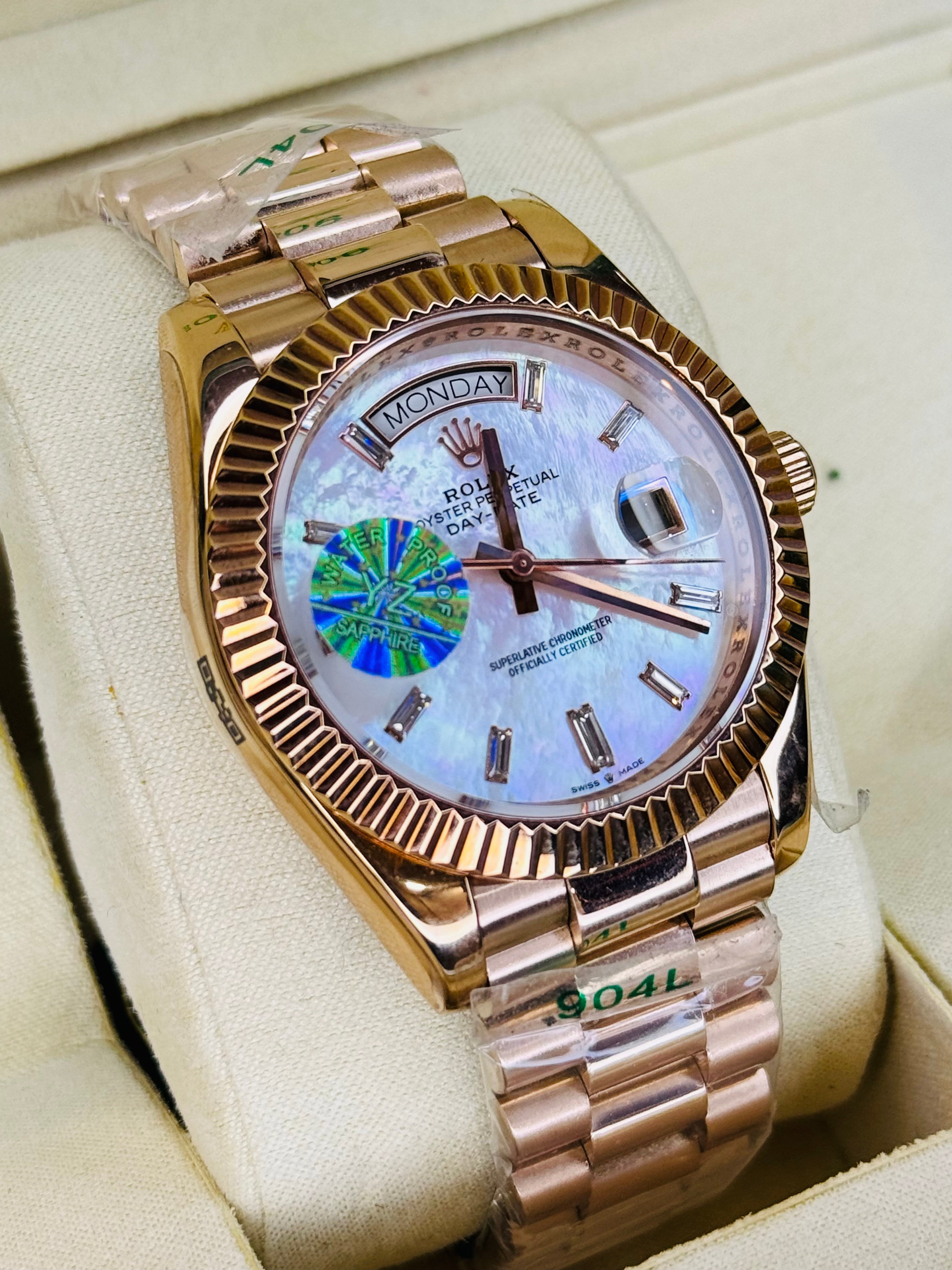 Day Date Rose Gold Gem Stone Dial Automatic Super Clone Watch