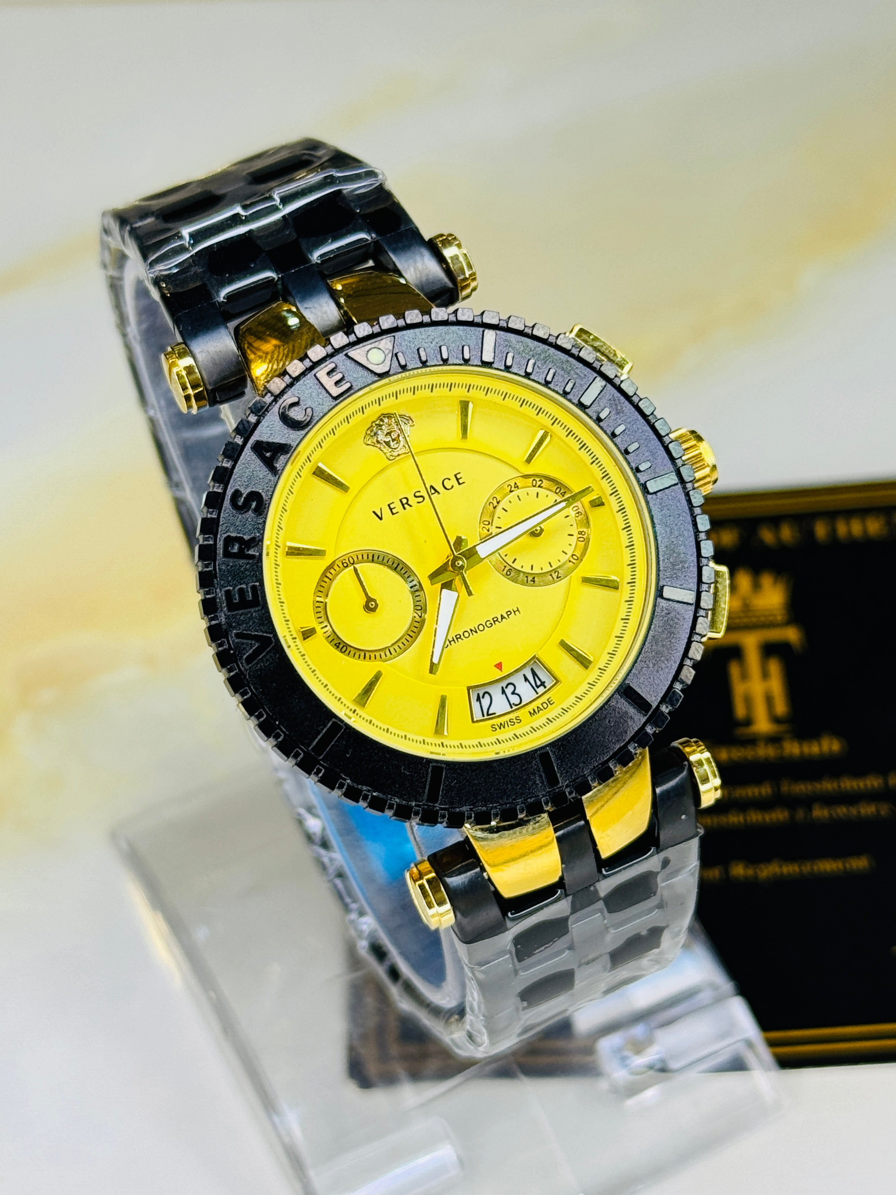 Millionaire Black Versace Gold Chronograph Dial Watch