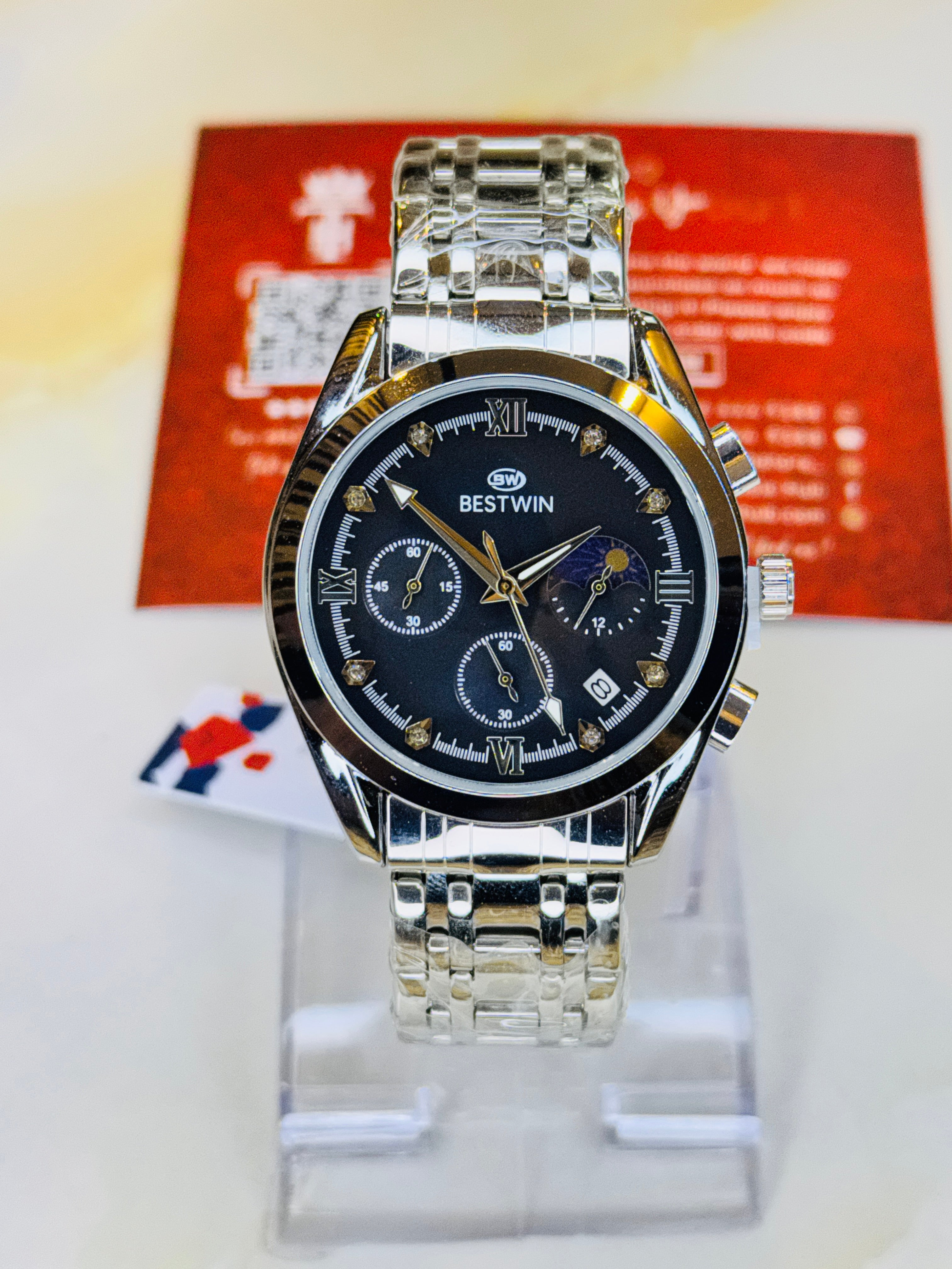 Bestwin Silver Black Chronograph Watch