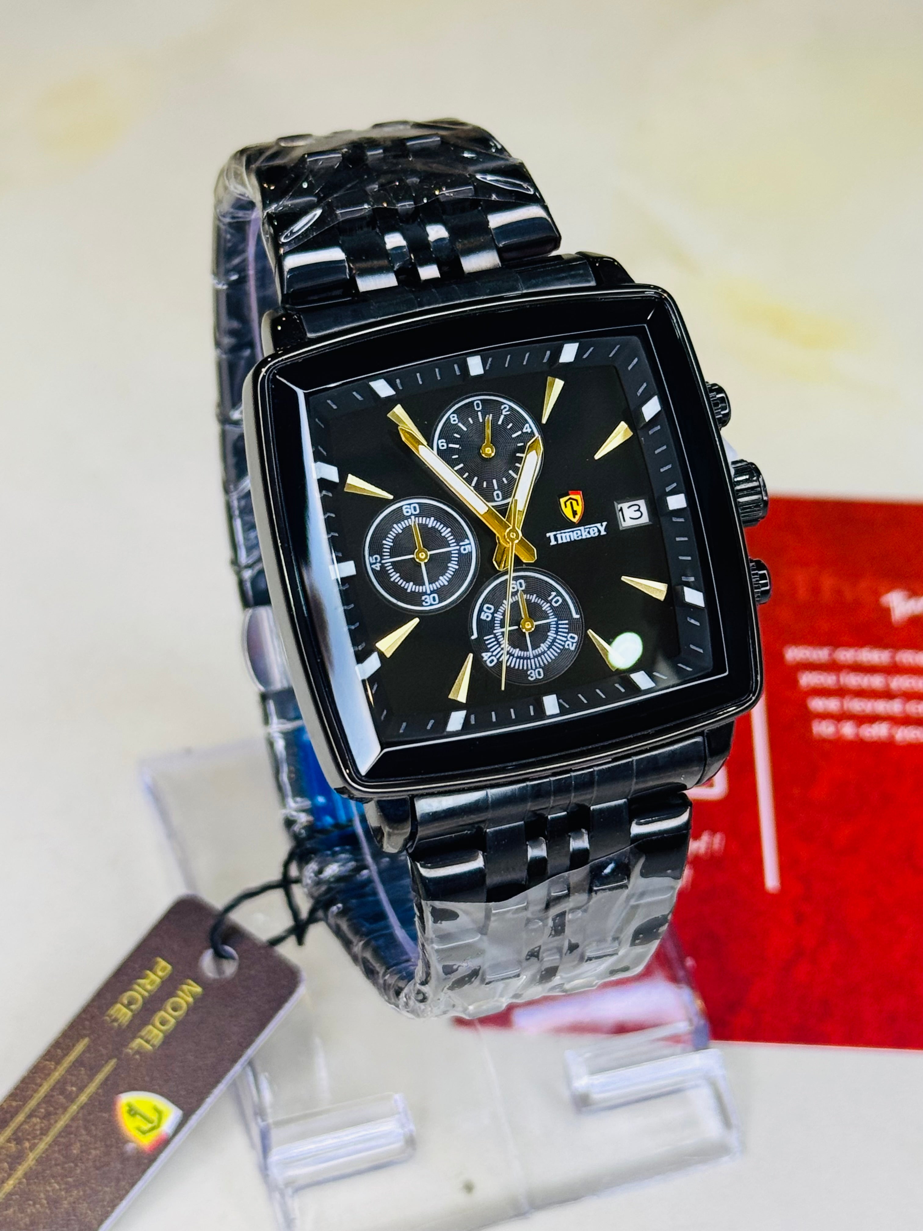 Timekey All Black Square Chain Chronograph Watch