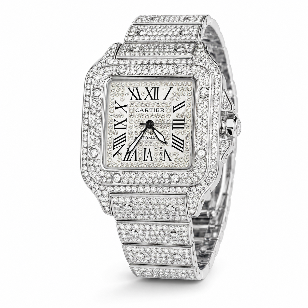 All Silver Square Tank Iced Out Watch