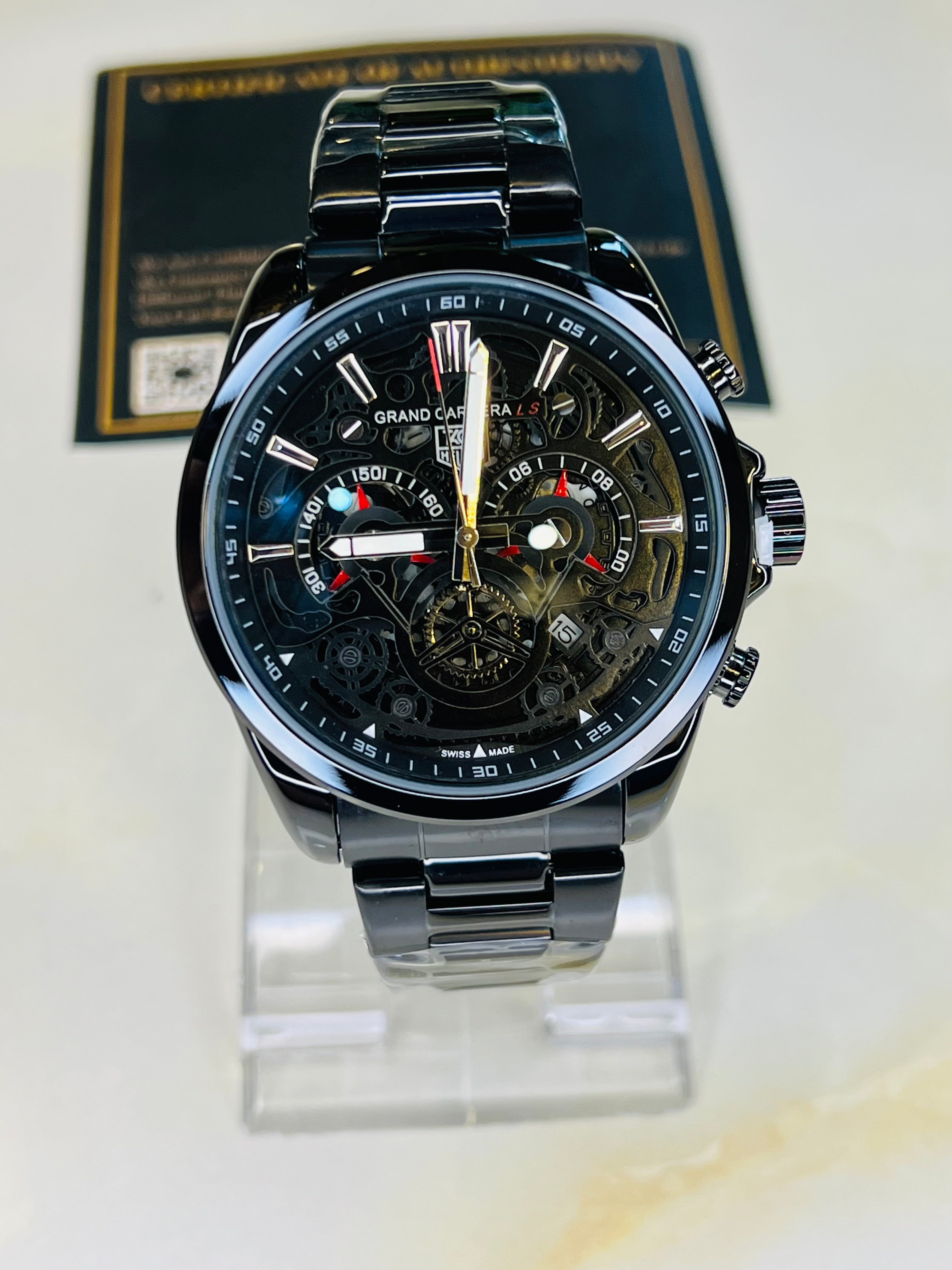 All Black Grand Carrera Chain Strap Chronographs Watch