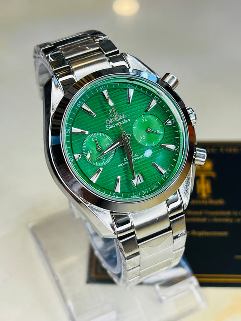 Sea Master Silver Green Chronograph Watch Quartz