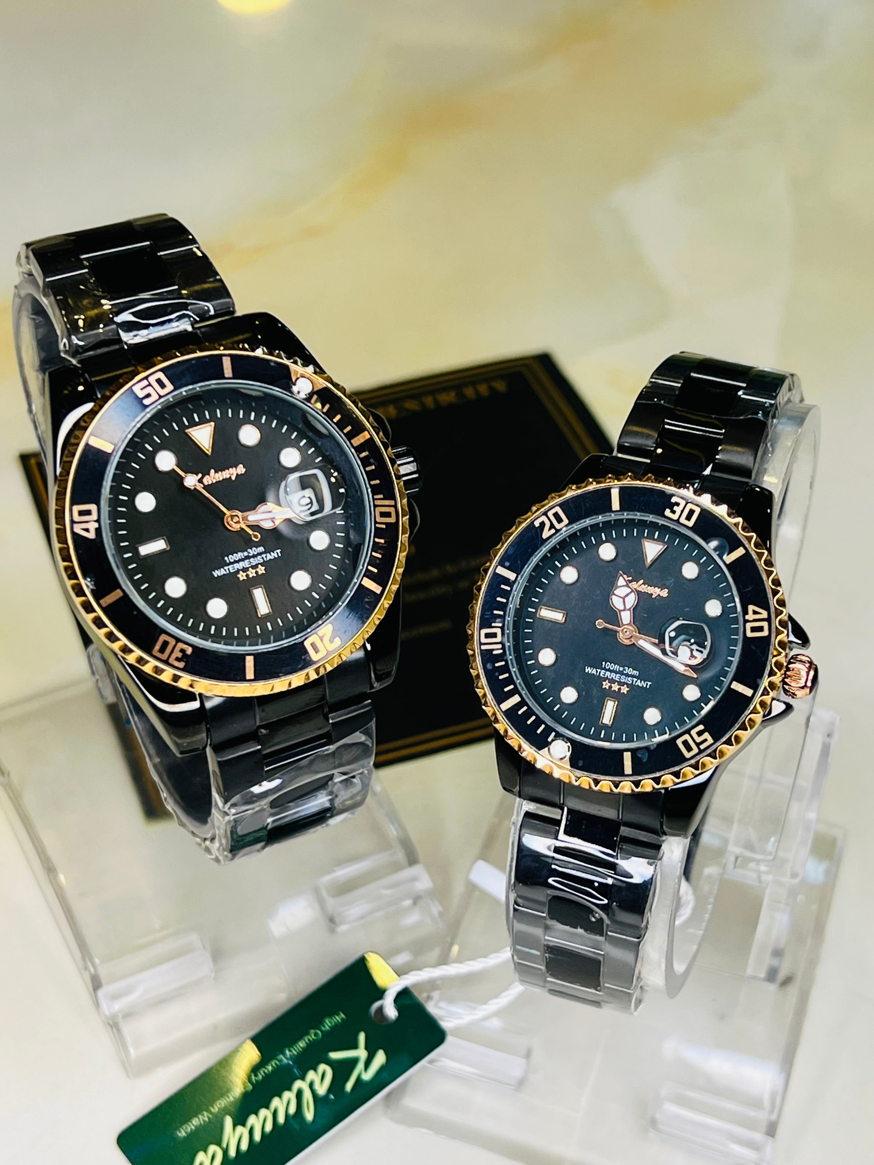 Kaluuya Black Rotating Bezel Couple Watches