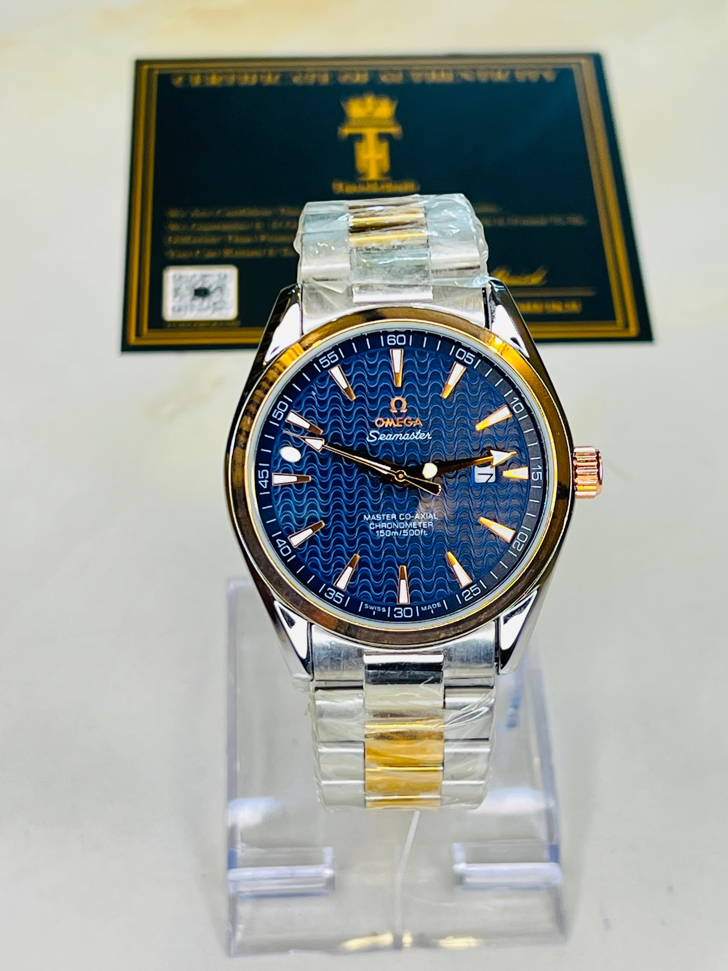 Automatic Sea Master Two Tone Blue Dial Watch