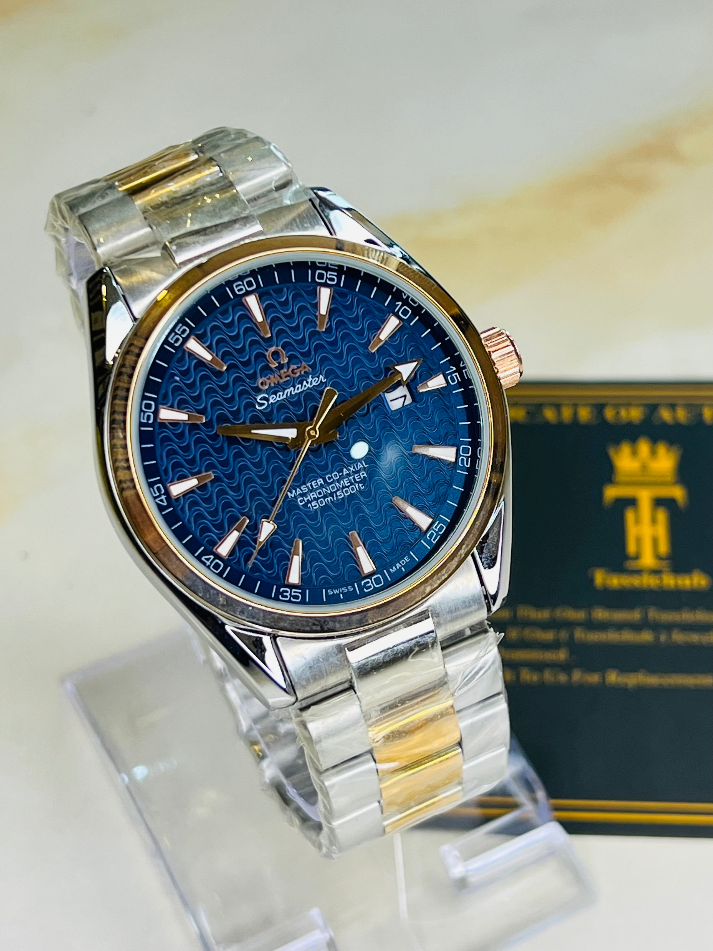Automatic Sea Master Two Tone Blue Dial Watch
