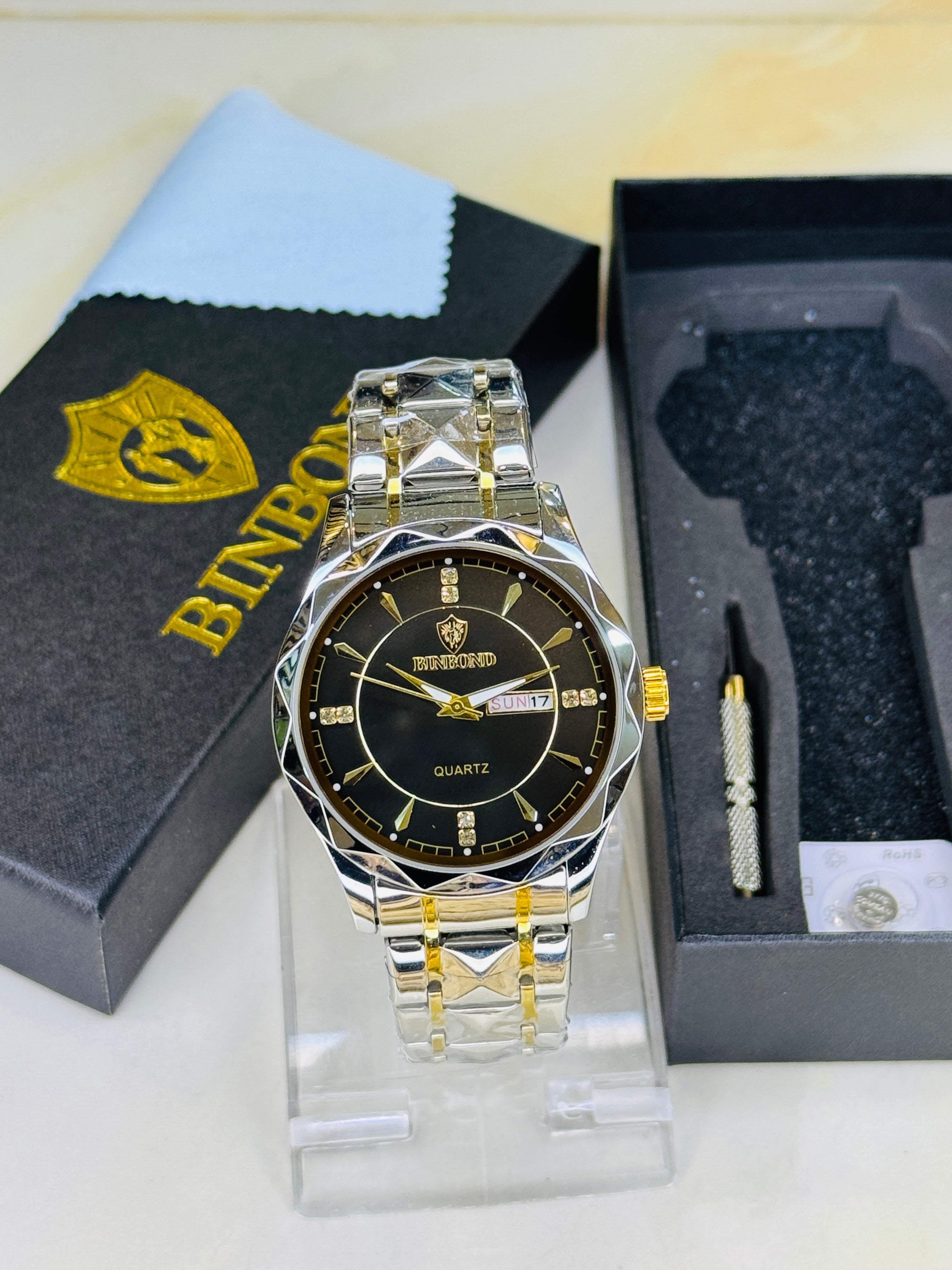 Two Tone Binbond Silver Black Prism Dial Watch