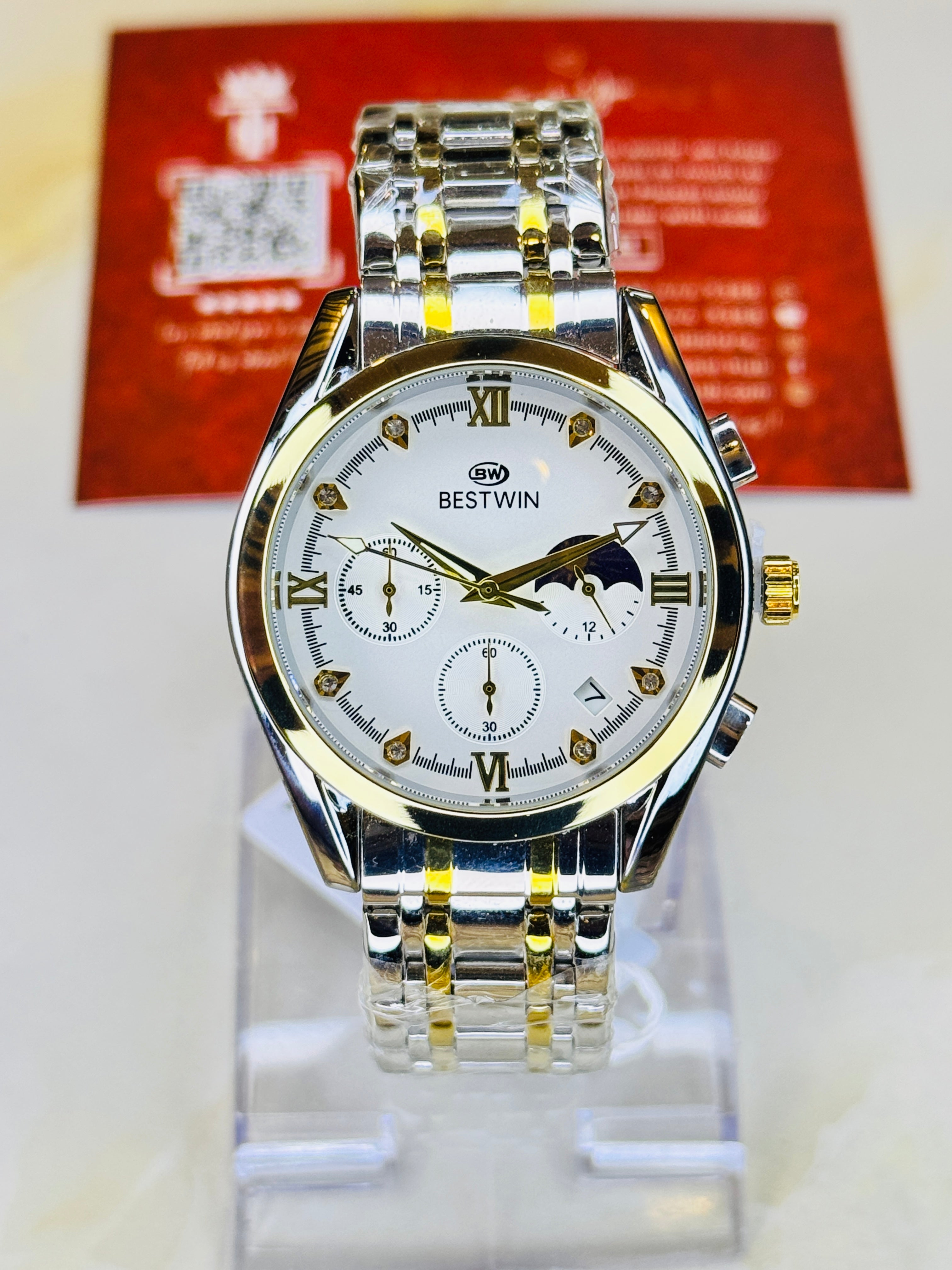 Bestwin Two Tone White Chronograph Watch