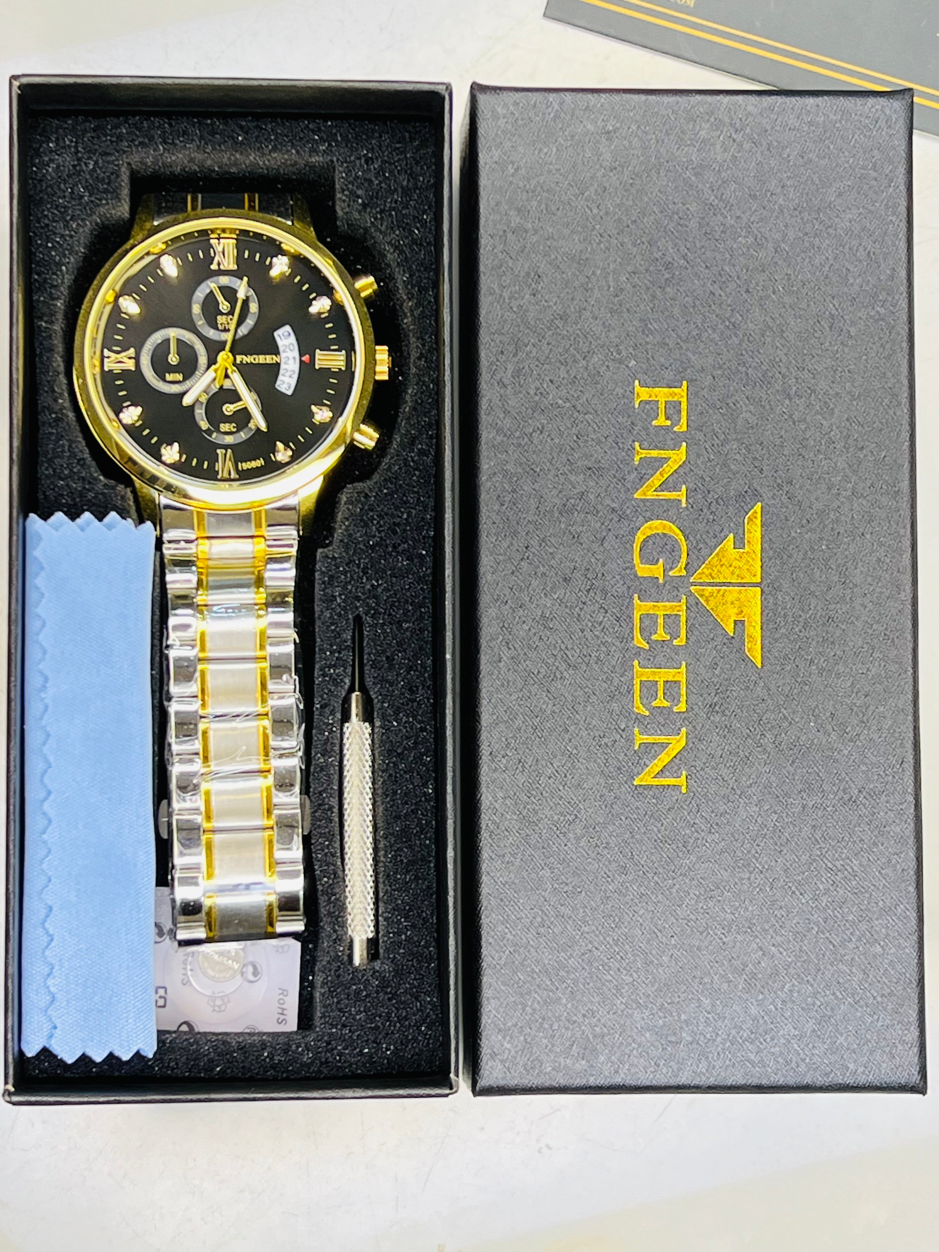 Two Tone Black Dial Fngeen Watch