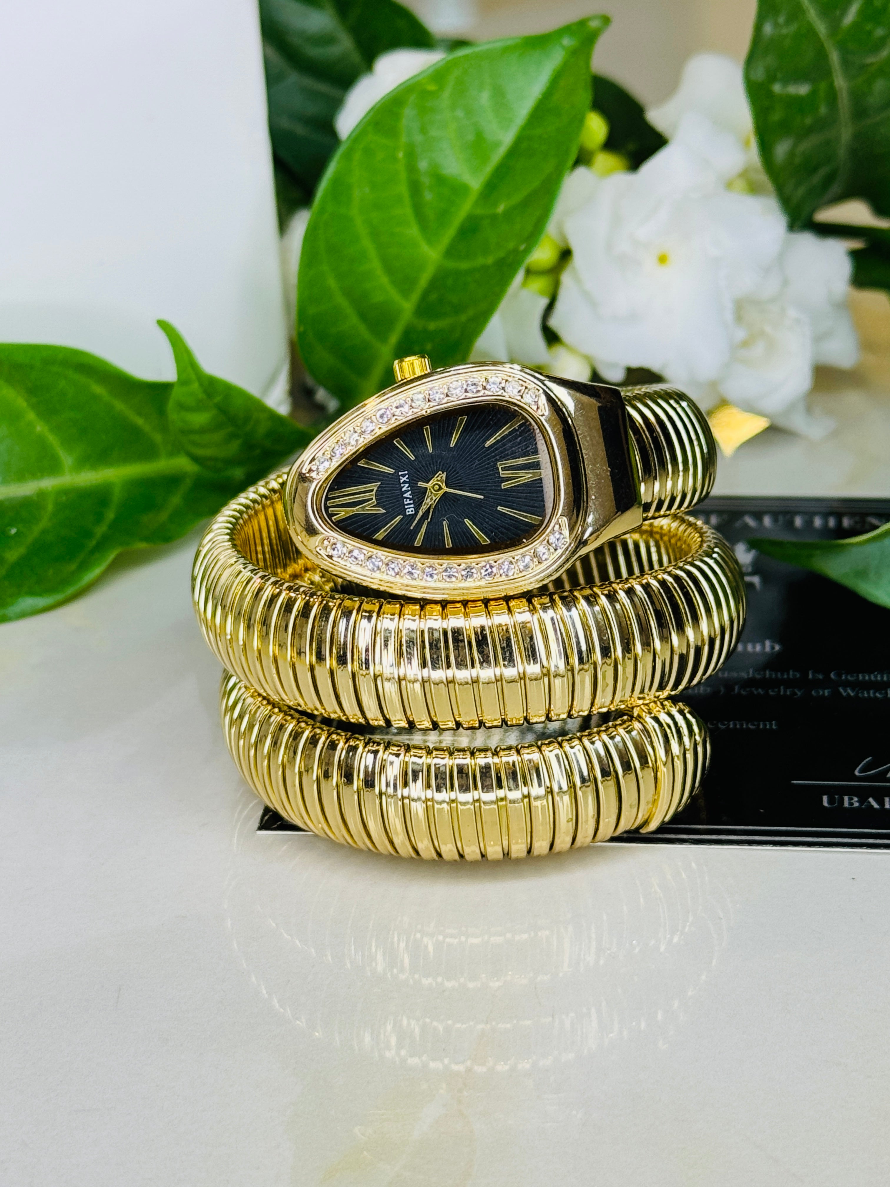 Gold Black Serpentine Watch For Her