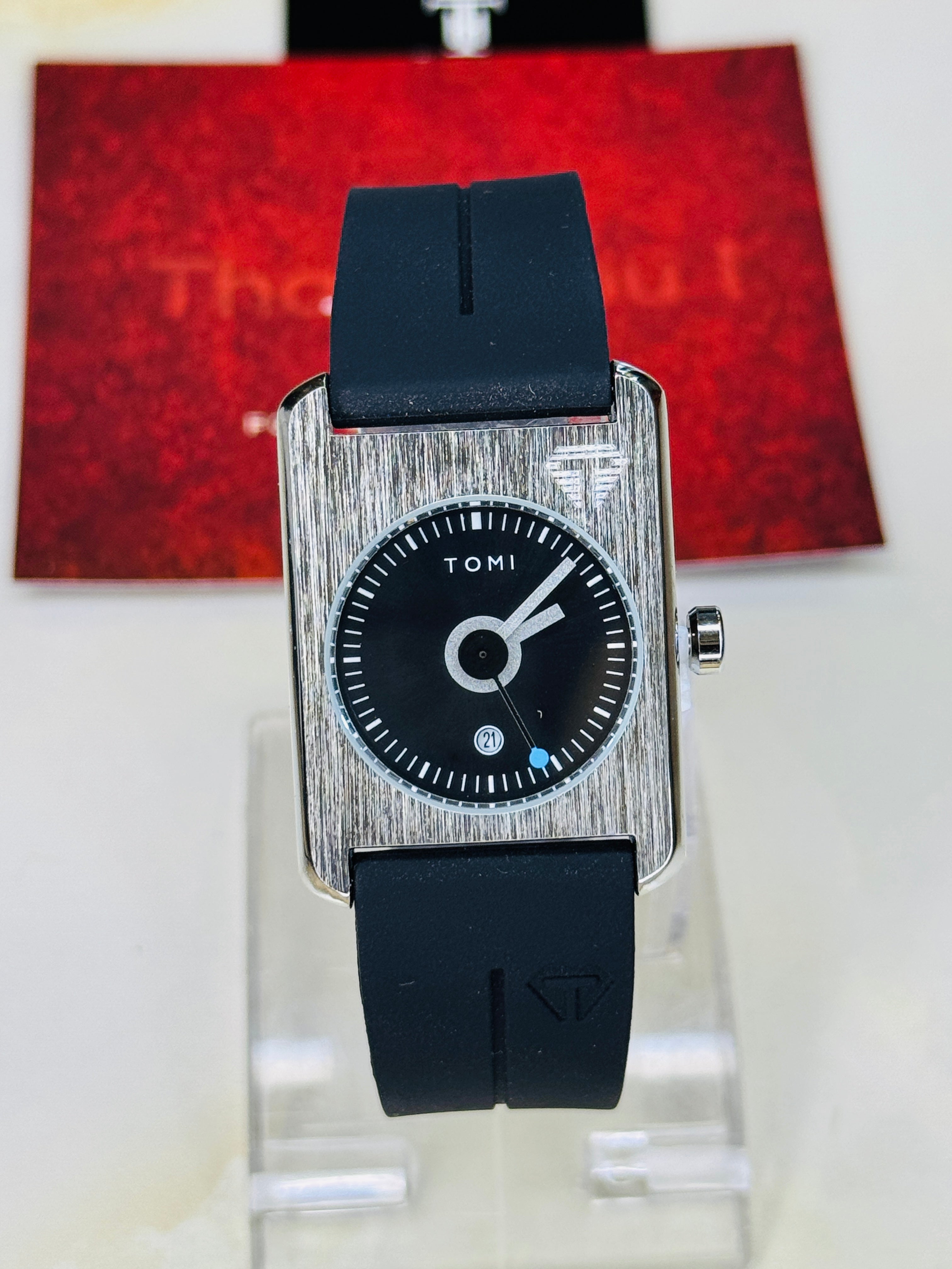Tomi Black Silver Tank Magnetic Strap Watch