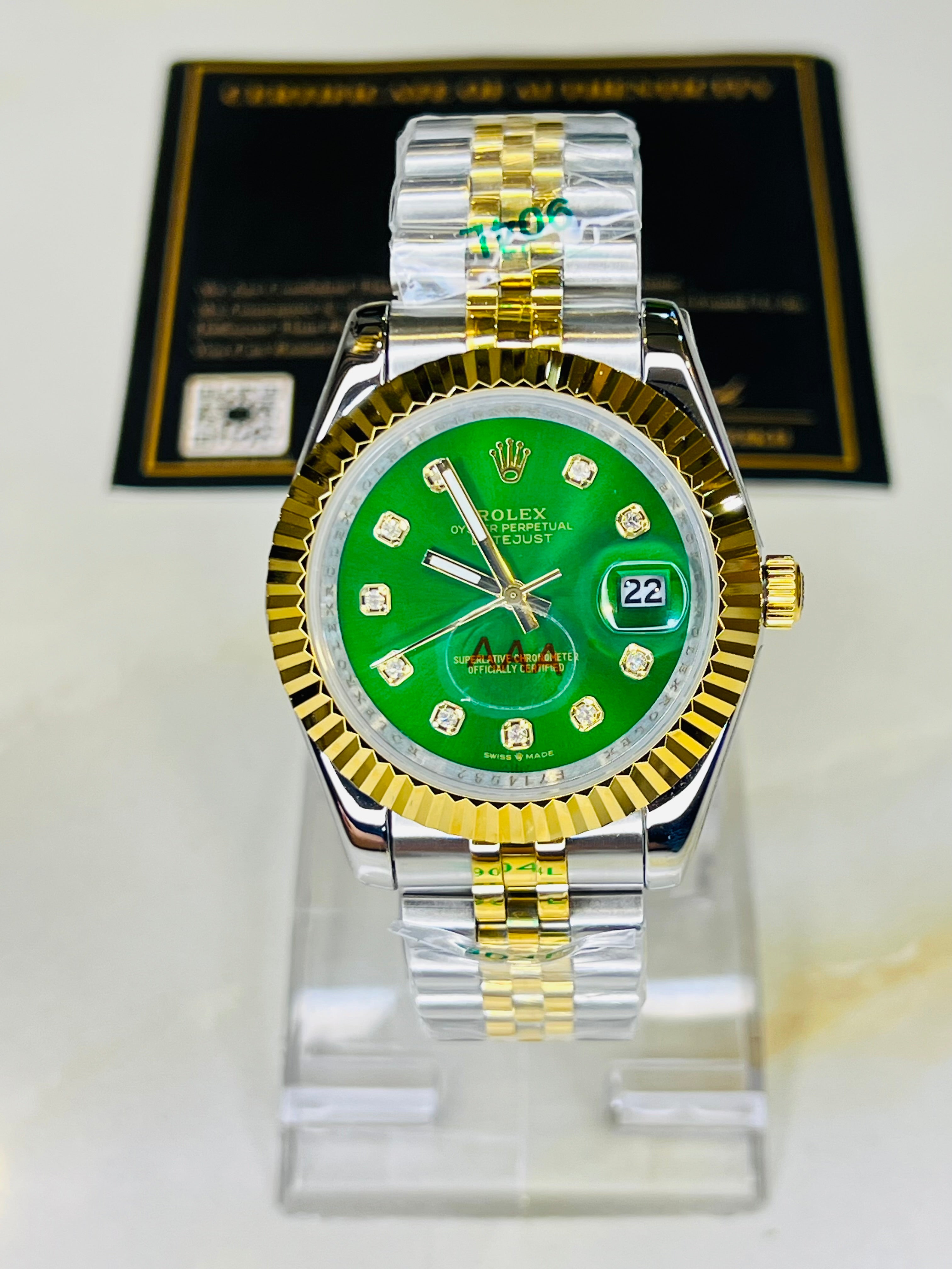 Jubilee Date Just Two Tone Fluted Bezel Emerald Dial Quartz Watch