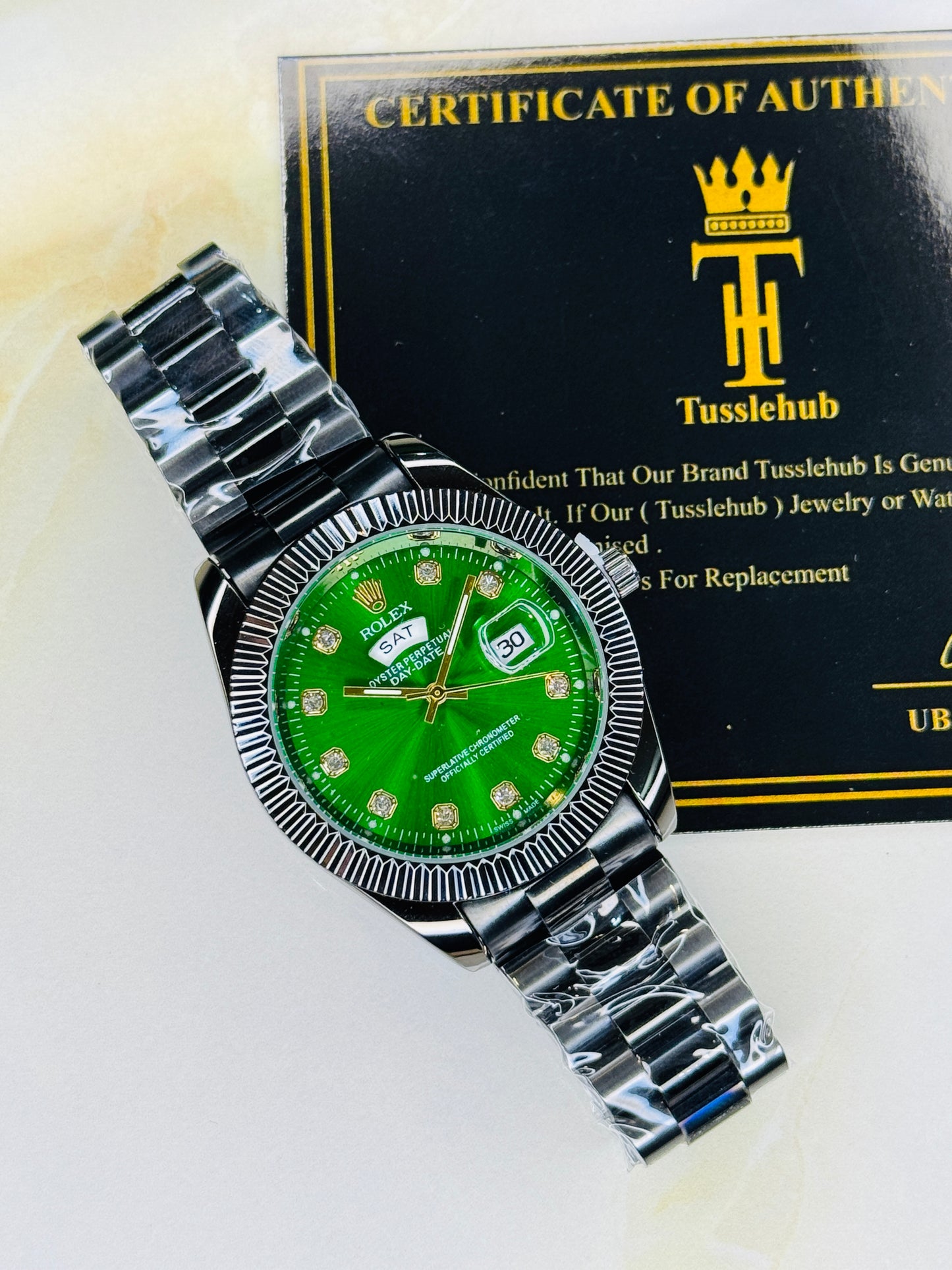 Premium Day Date Black Emerald Dial Watch