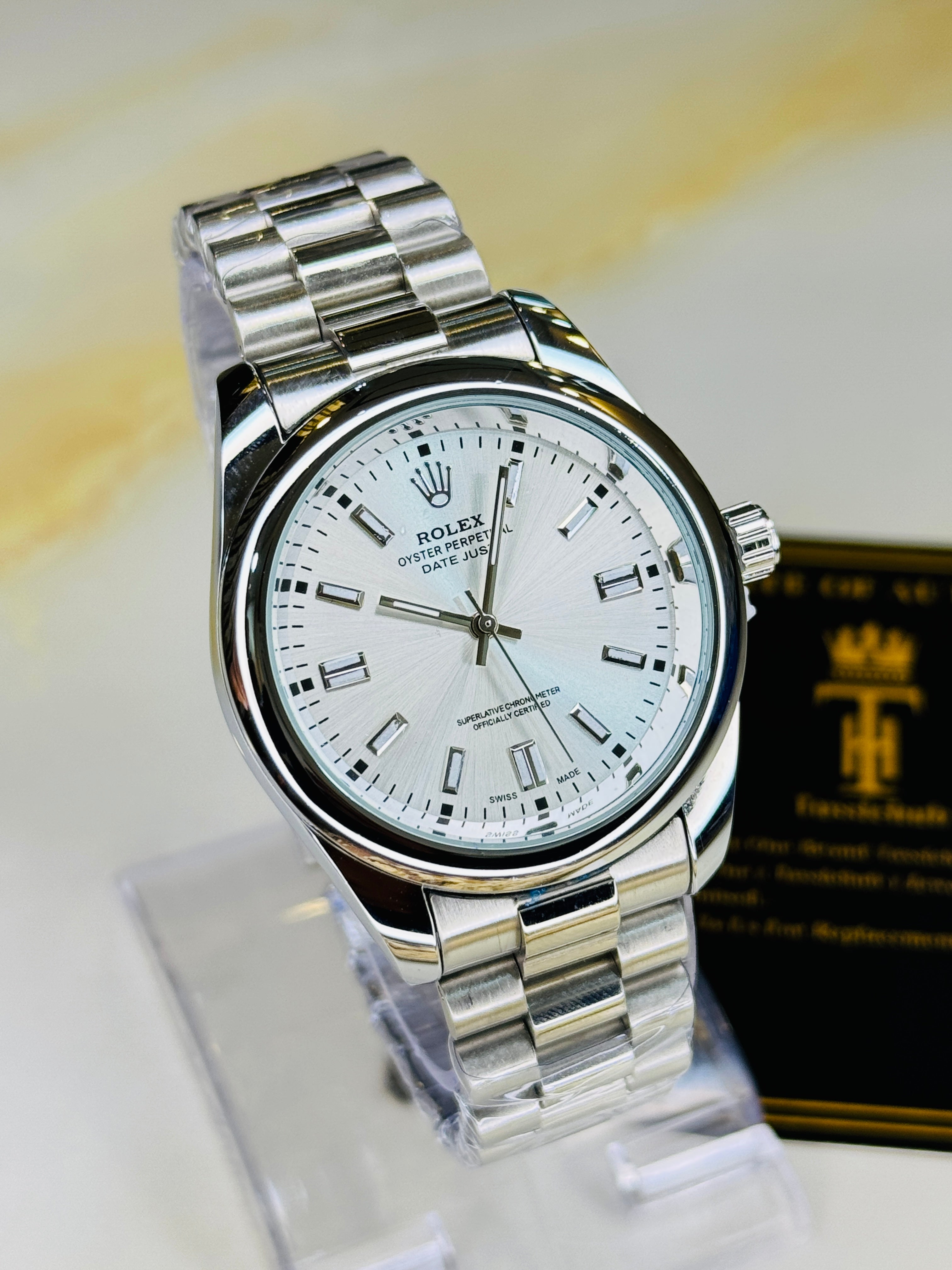 Silver White Round Rolex Watch
