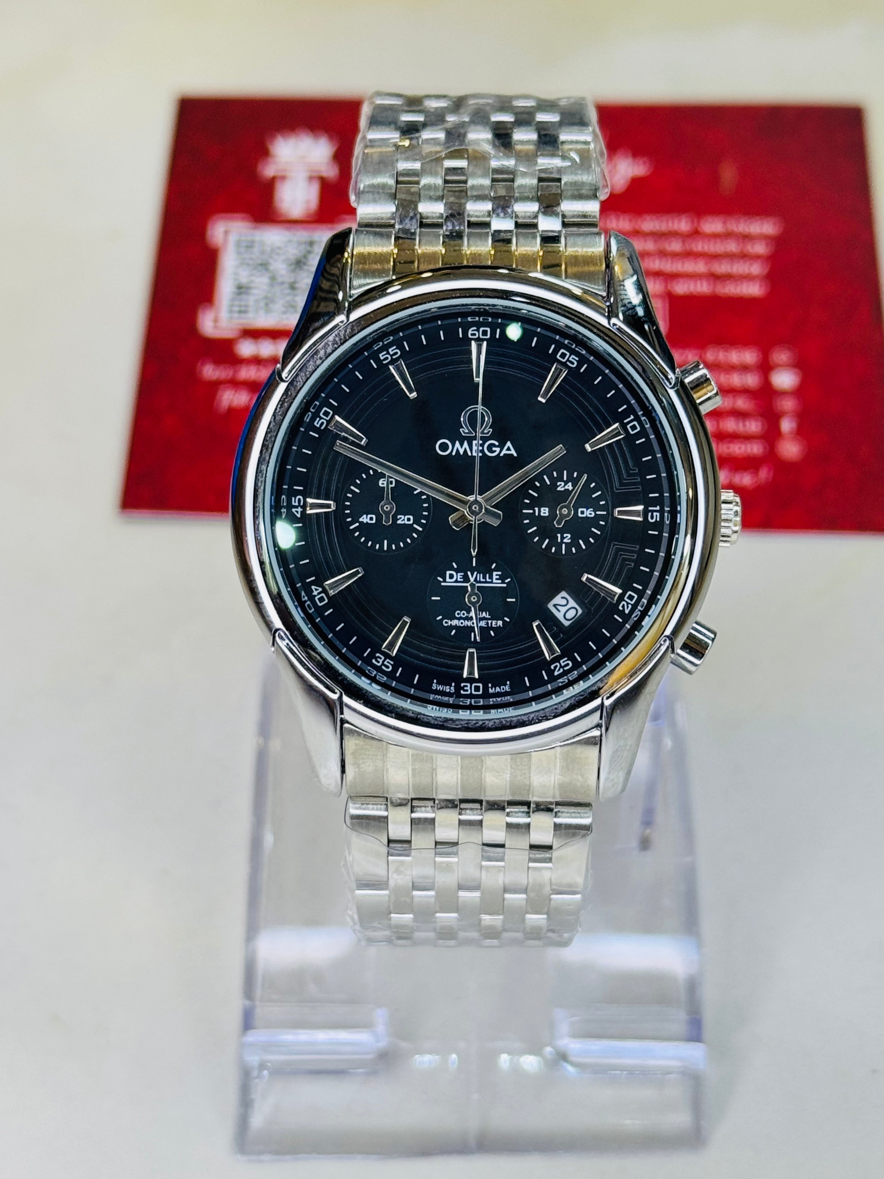 Omega De Ville Silver Black Chronograph Watch