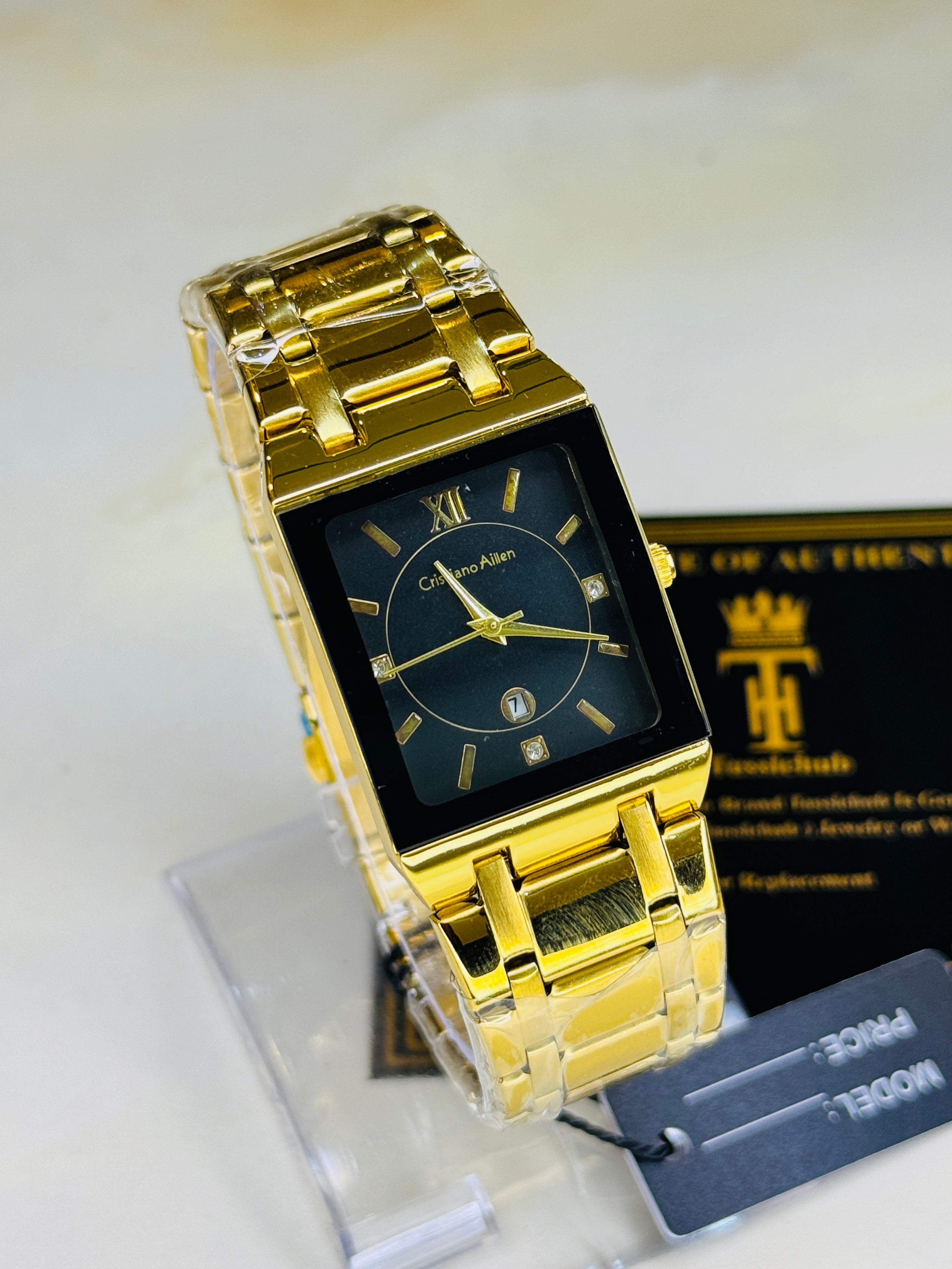 Cristiano Aillen Gold Black Square Watch