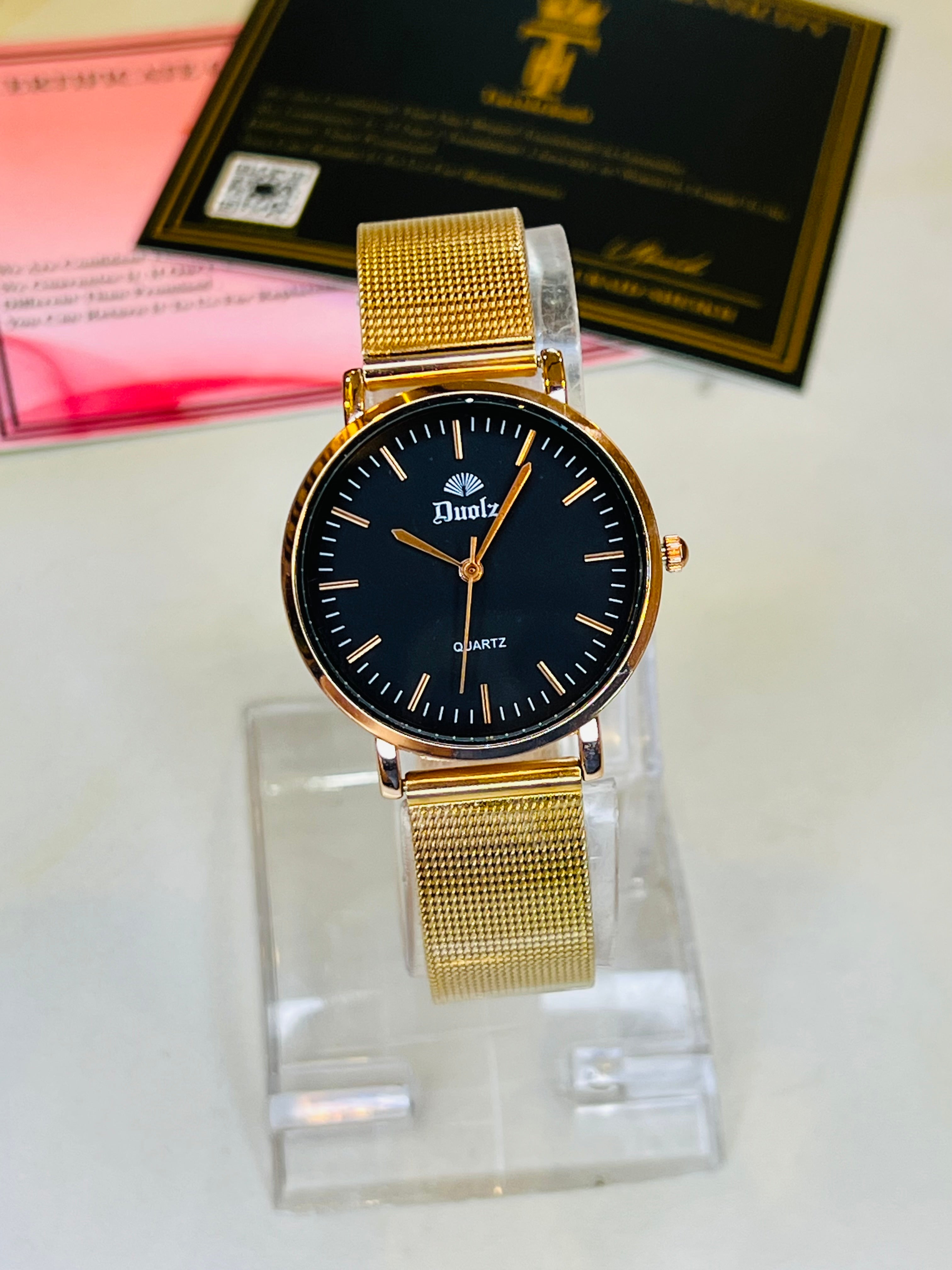 Rose Gold Black Mesh Watch For Her