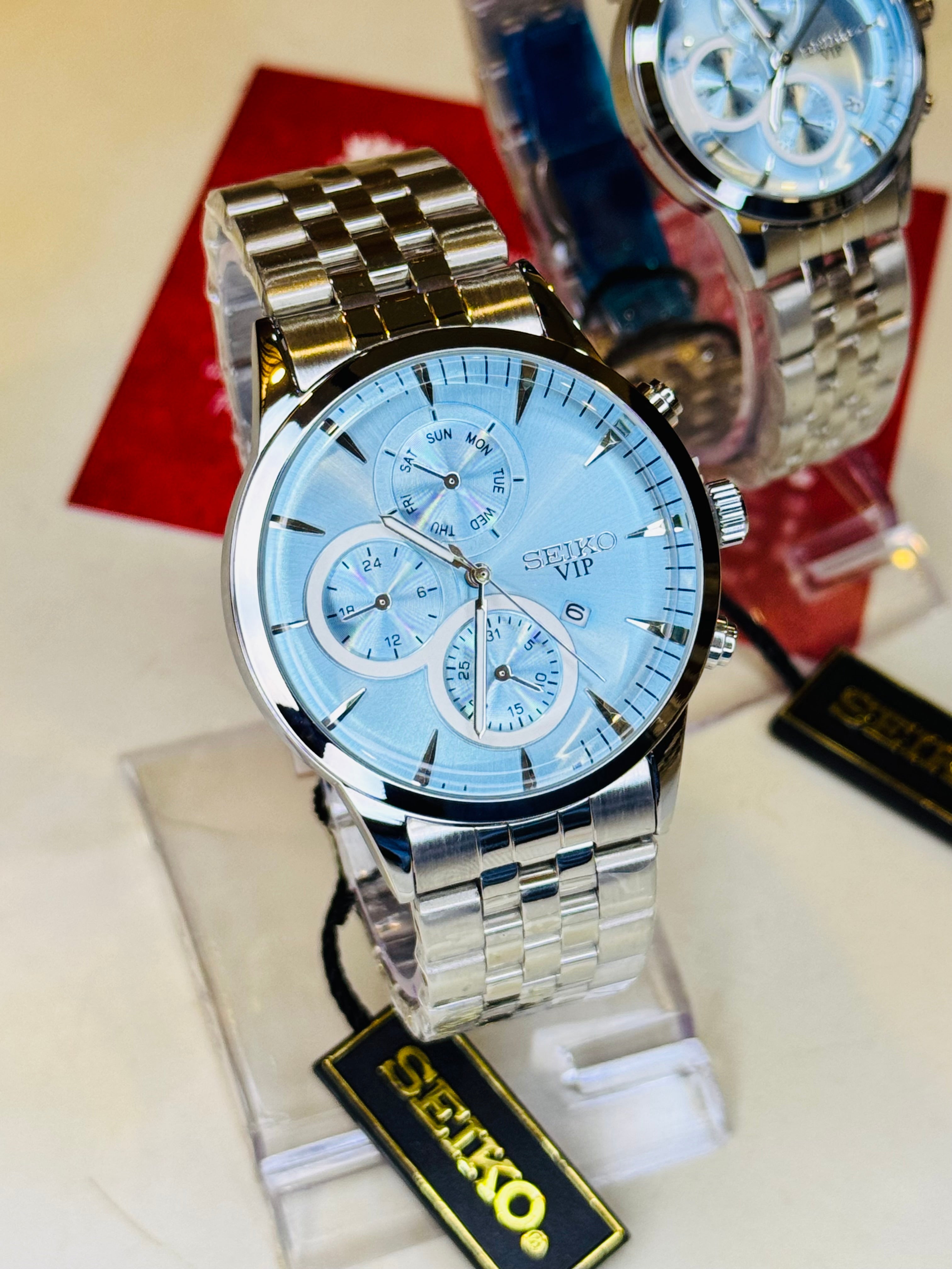 Silver Ice Blue Seiko Couple Watch