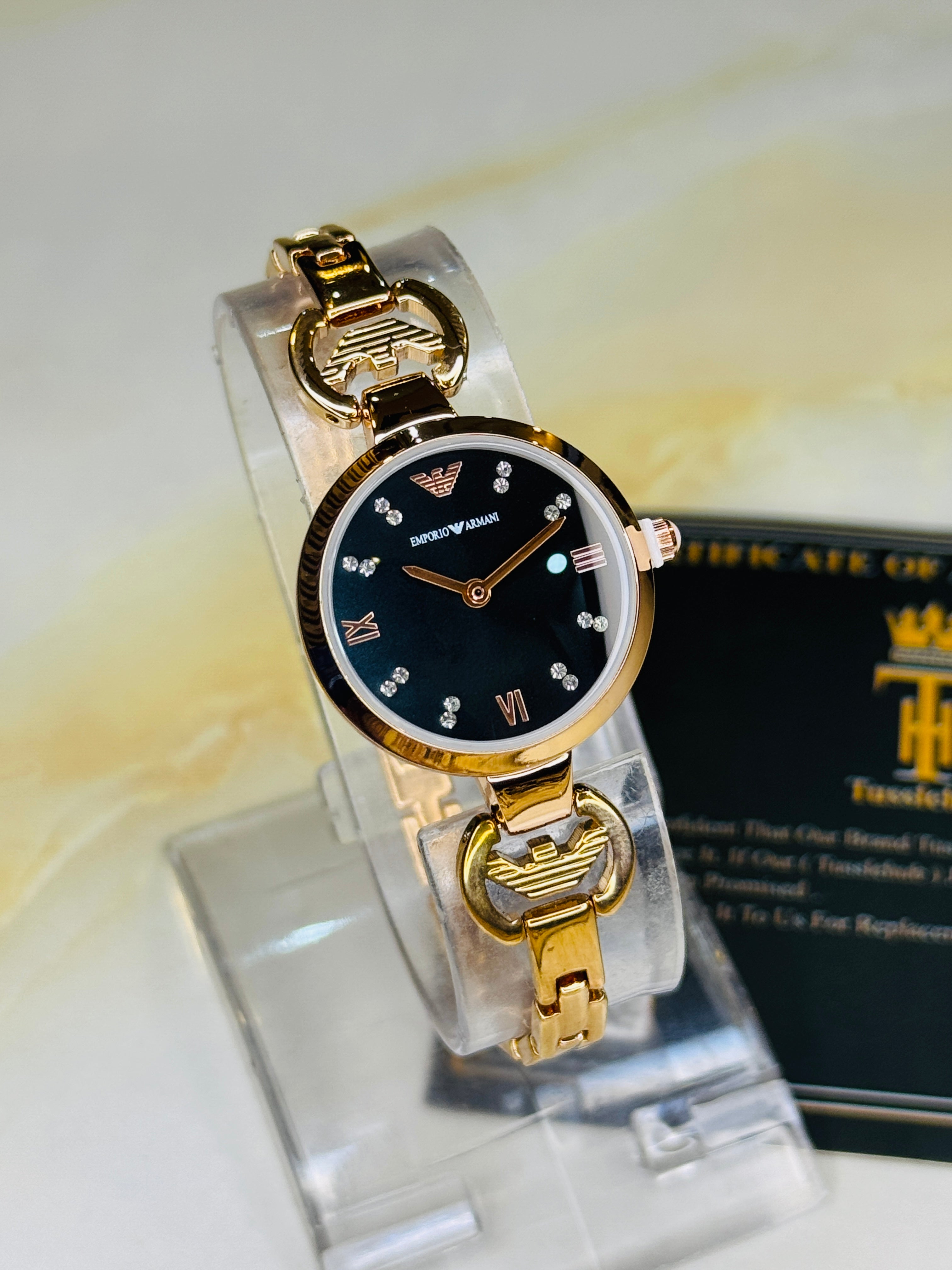 Emporio Rose Gold Black Watch for her