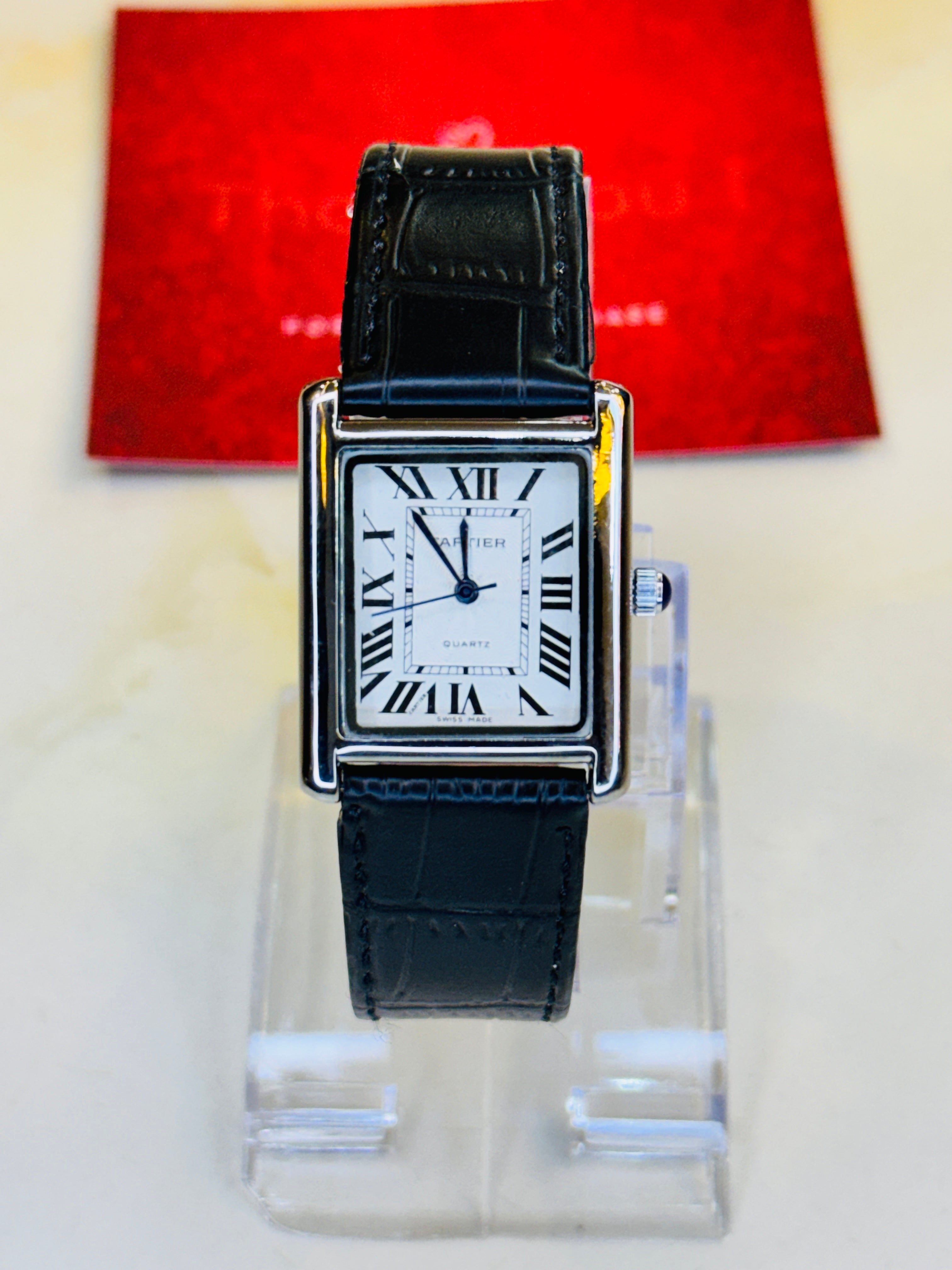 Black Leather Cart*er Tank Watch