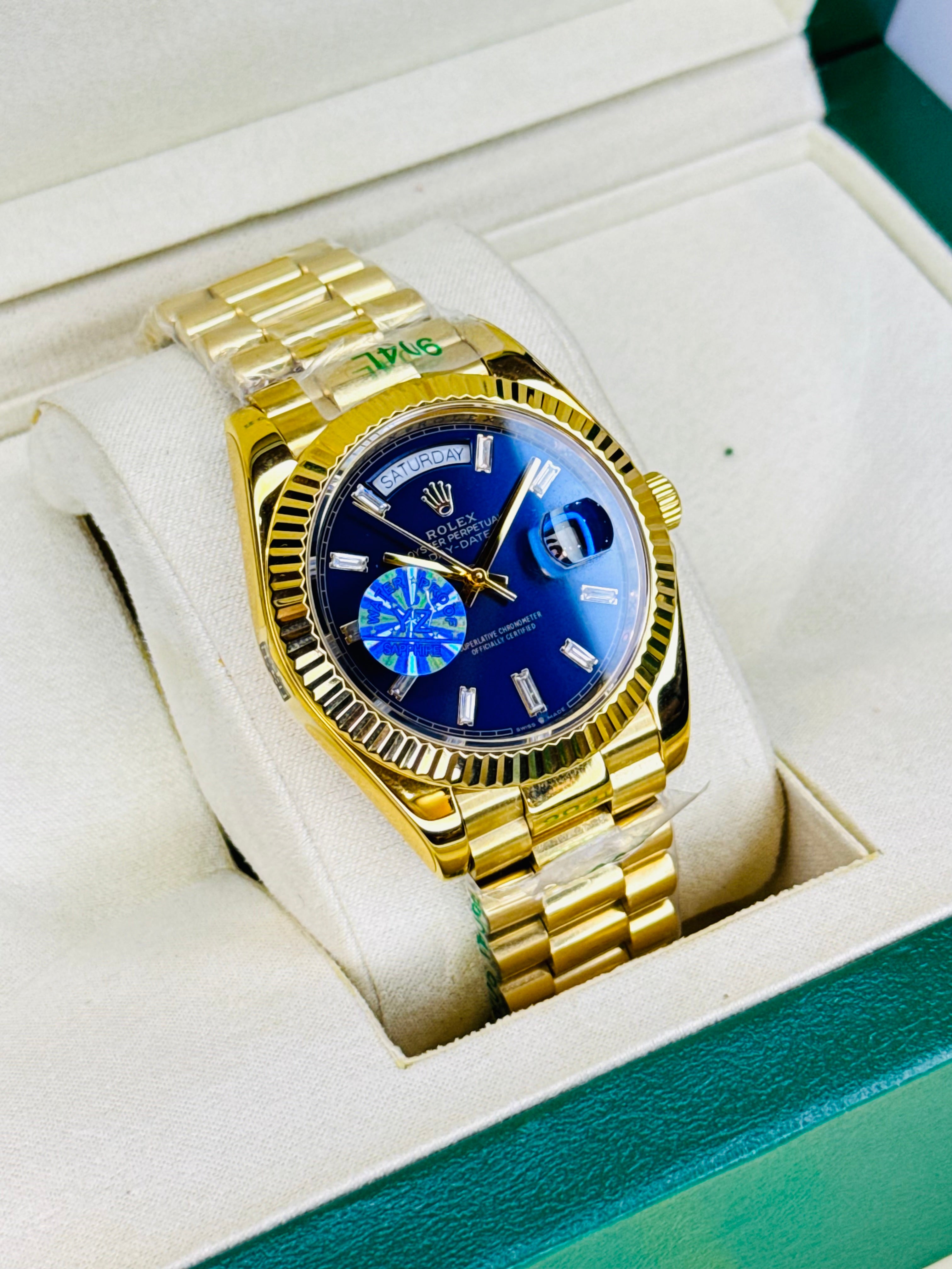 Day Date Gold Sapphire Dial Automatic Super Clone Watch