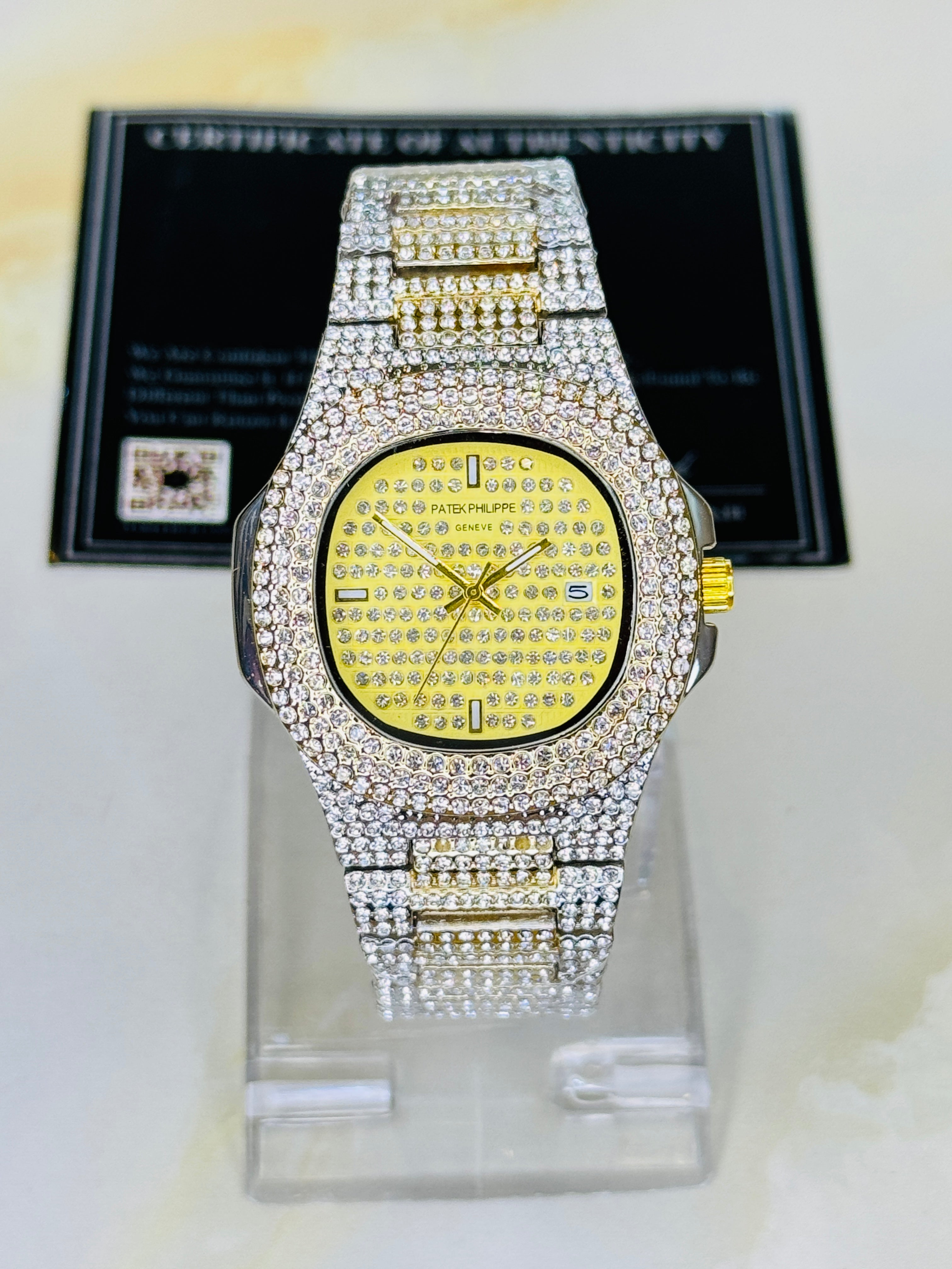 Two Tone Iced Out Nautilus Watch