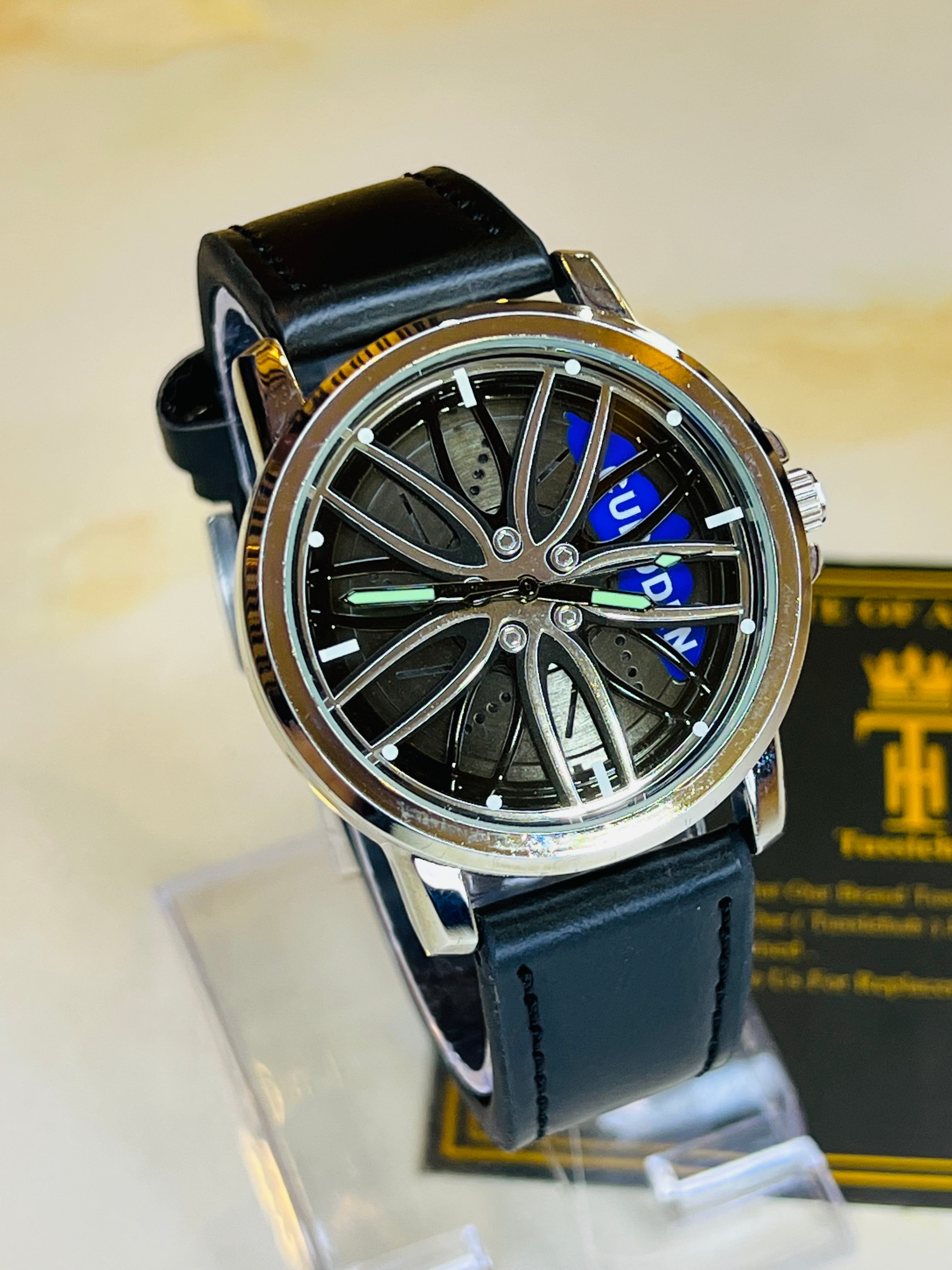 Black Leather Tyre Watch