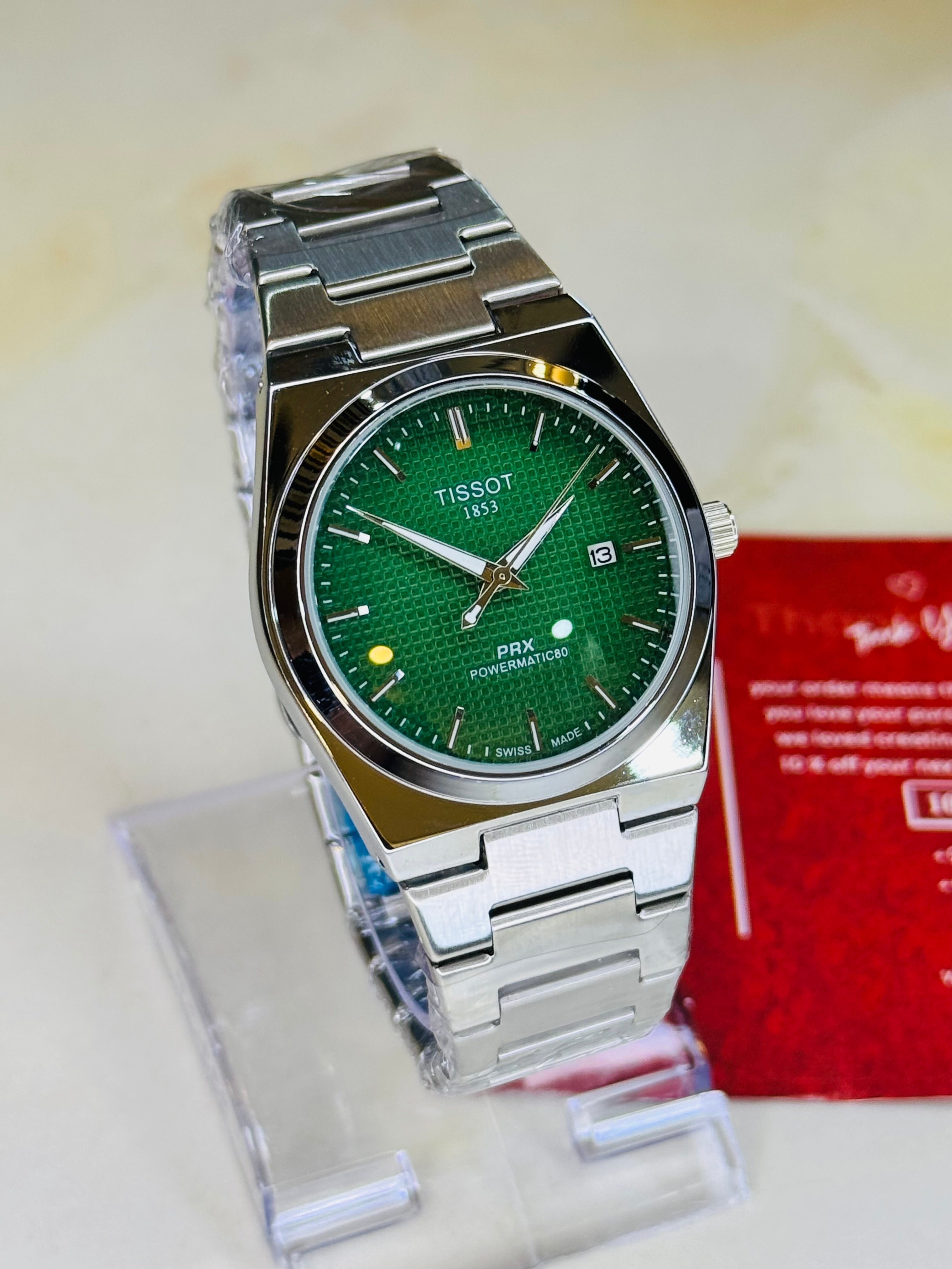 Tissot PRX Silver Emerald Dial Quartz Watch