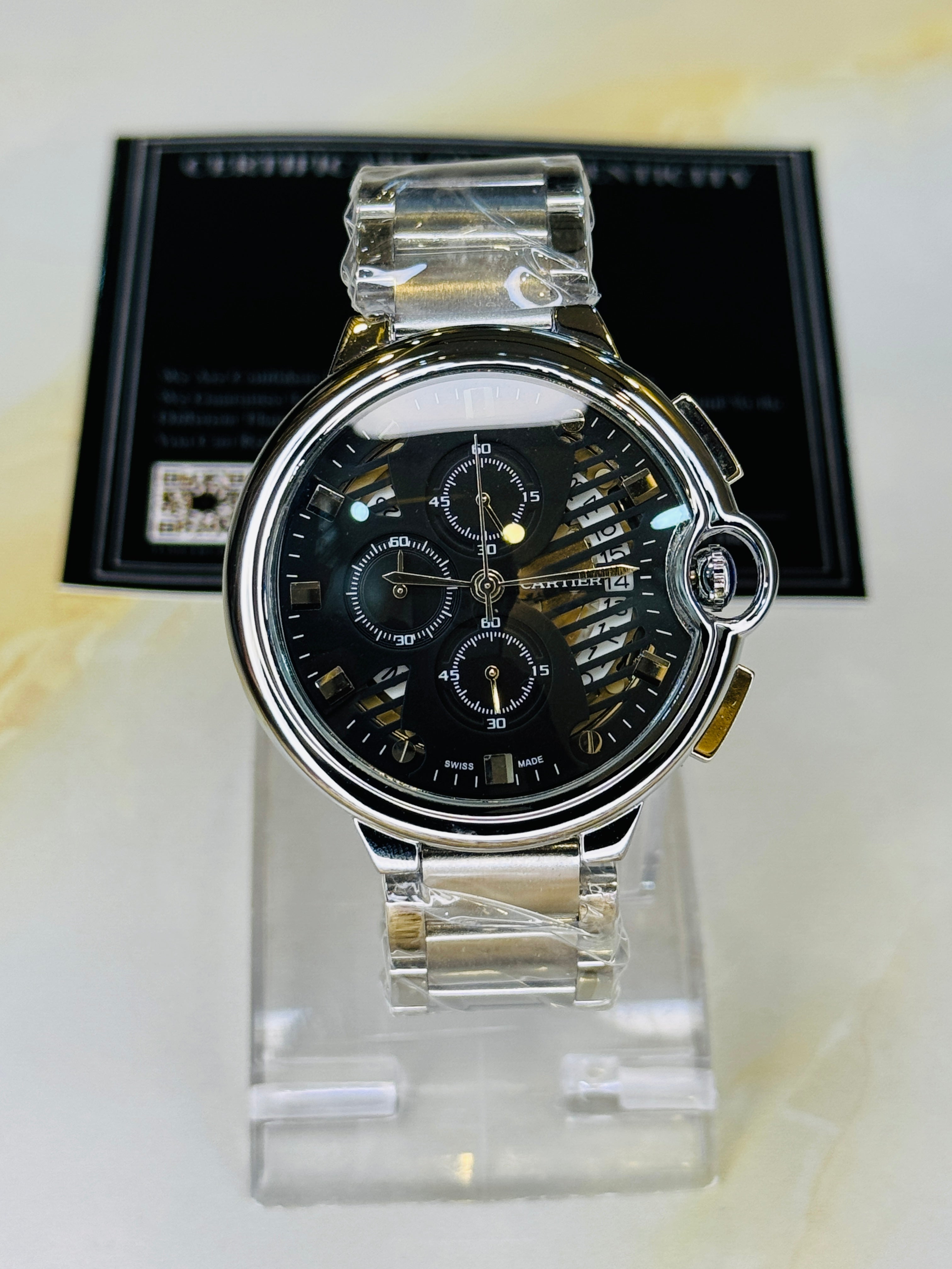 C-2 Silver Black Chain Cart*er Chronograph Dial Watch