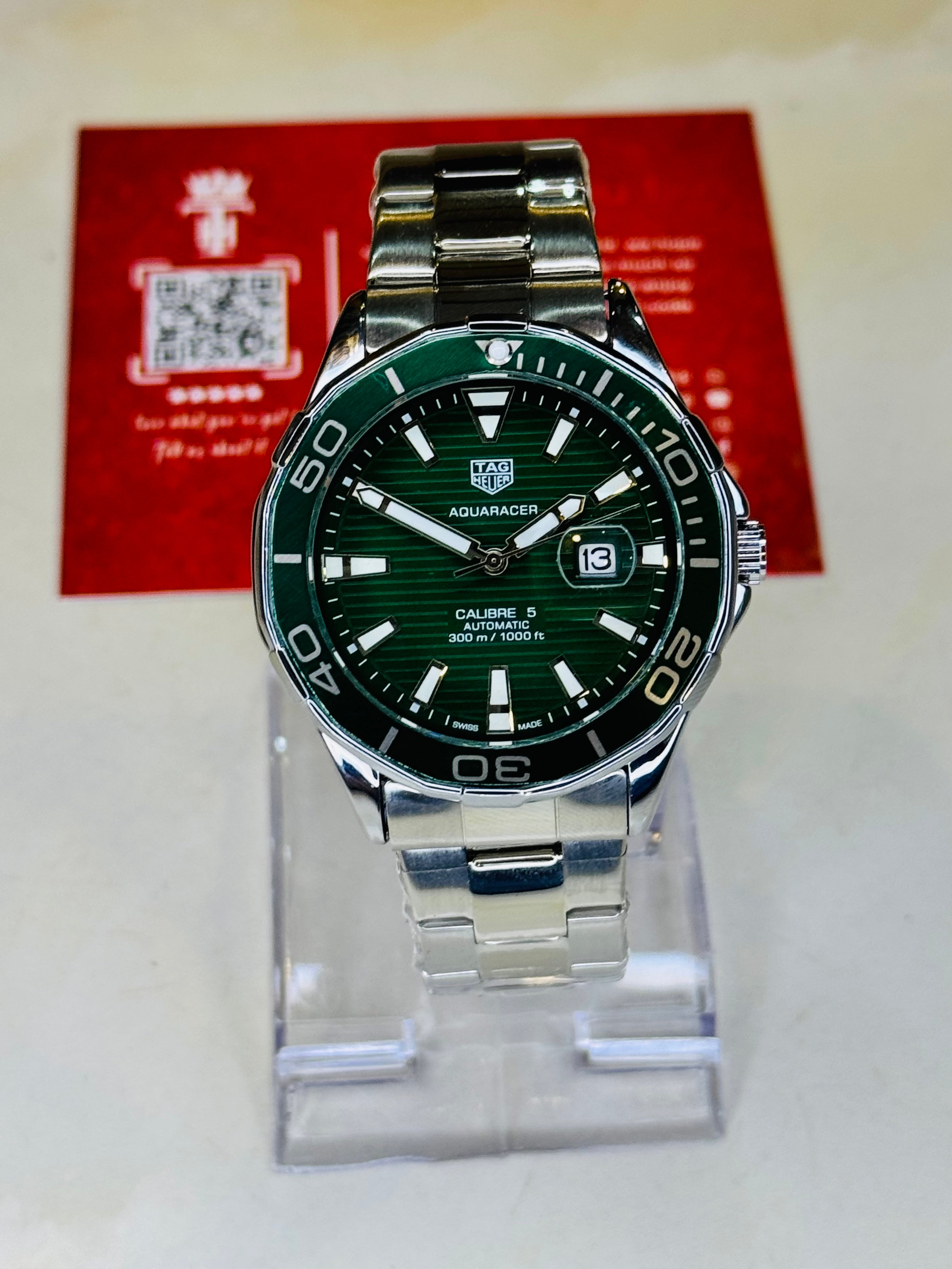 Tag Heur Aquaracer Silver Emerald Quartz Watch
