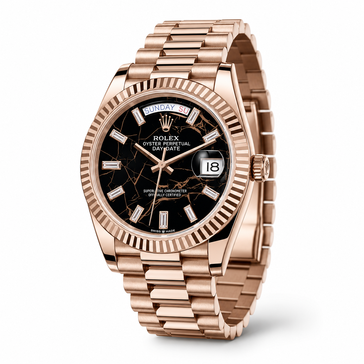 Day Date Rose Gold Black Marble Dial Automatic Super Clone Watch