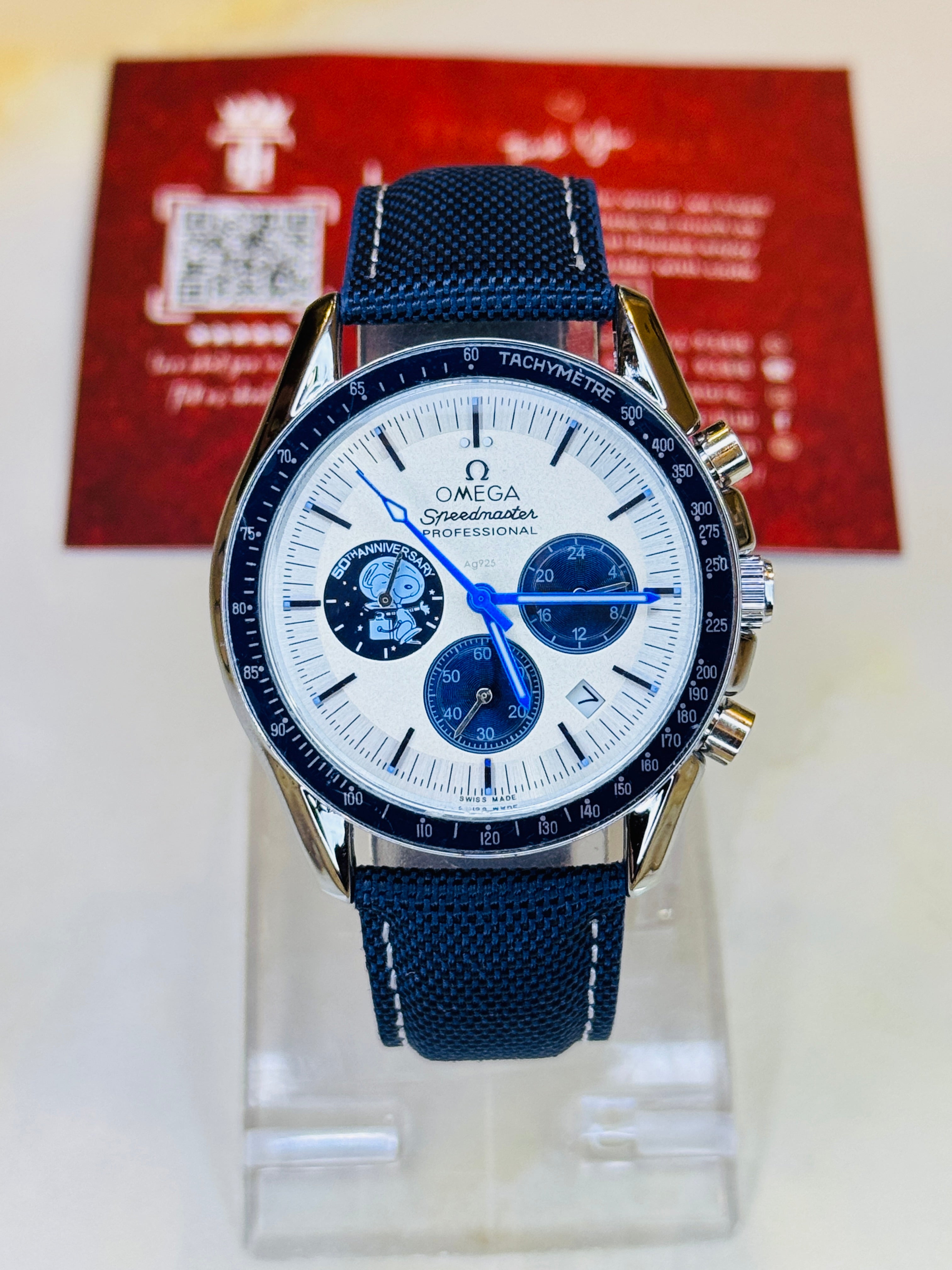 Omega 50th Anniversary Aqua Blue Chronograph Watch
