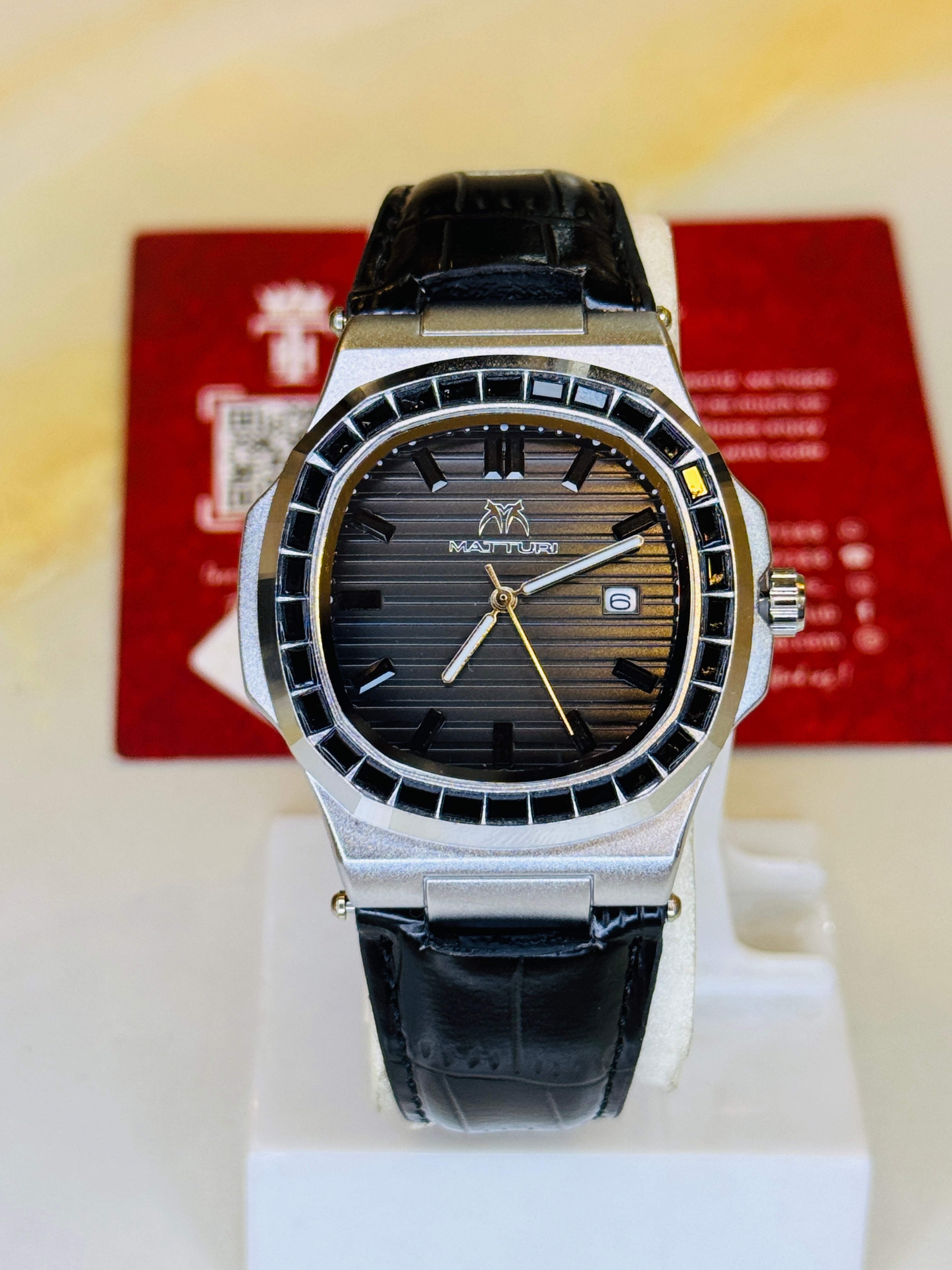 Matturi Silver Black Zircon Watch