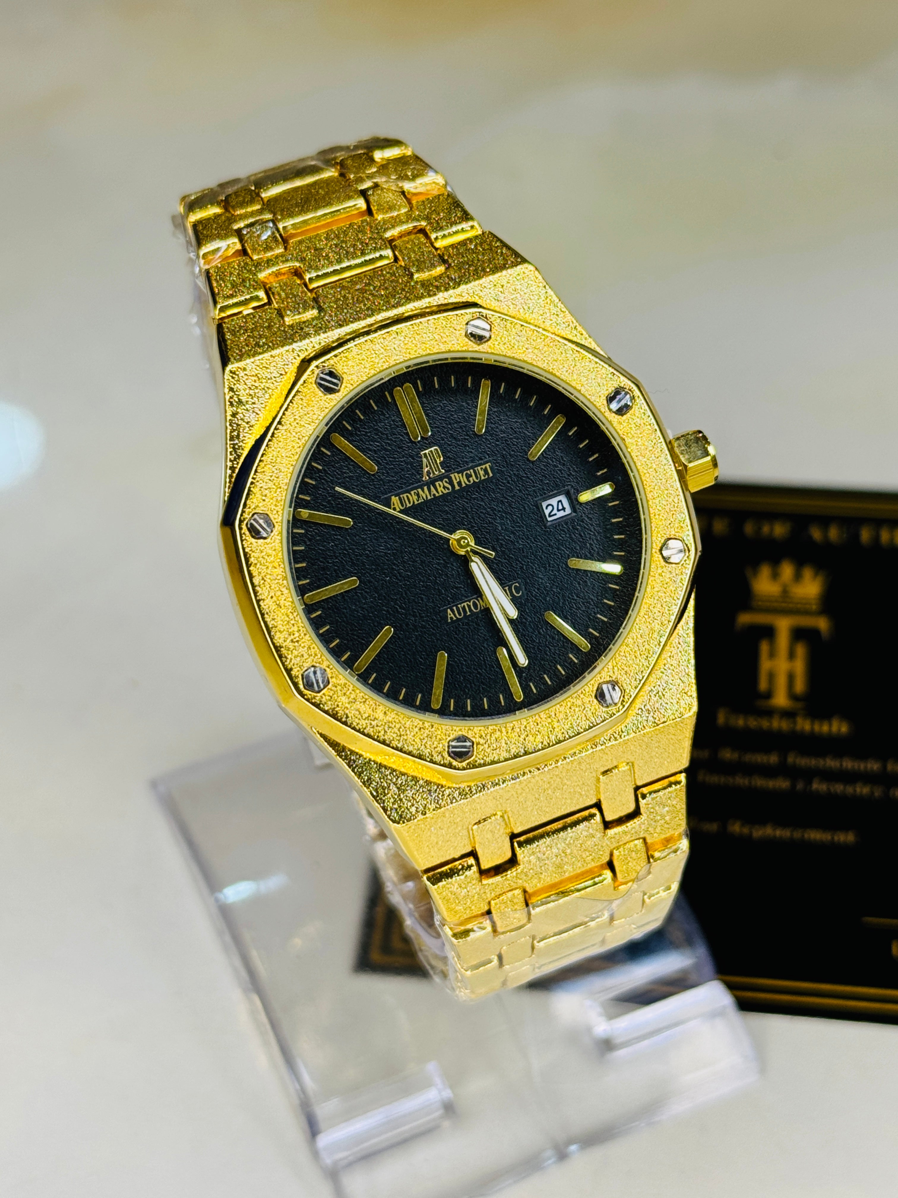 Frosted Gold Black AP Watch