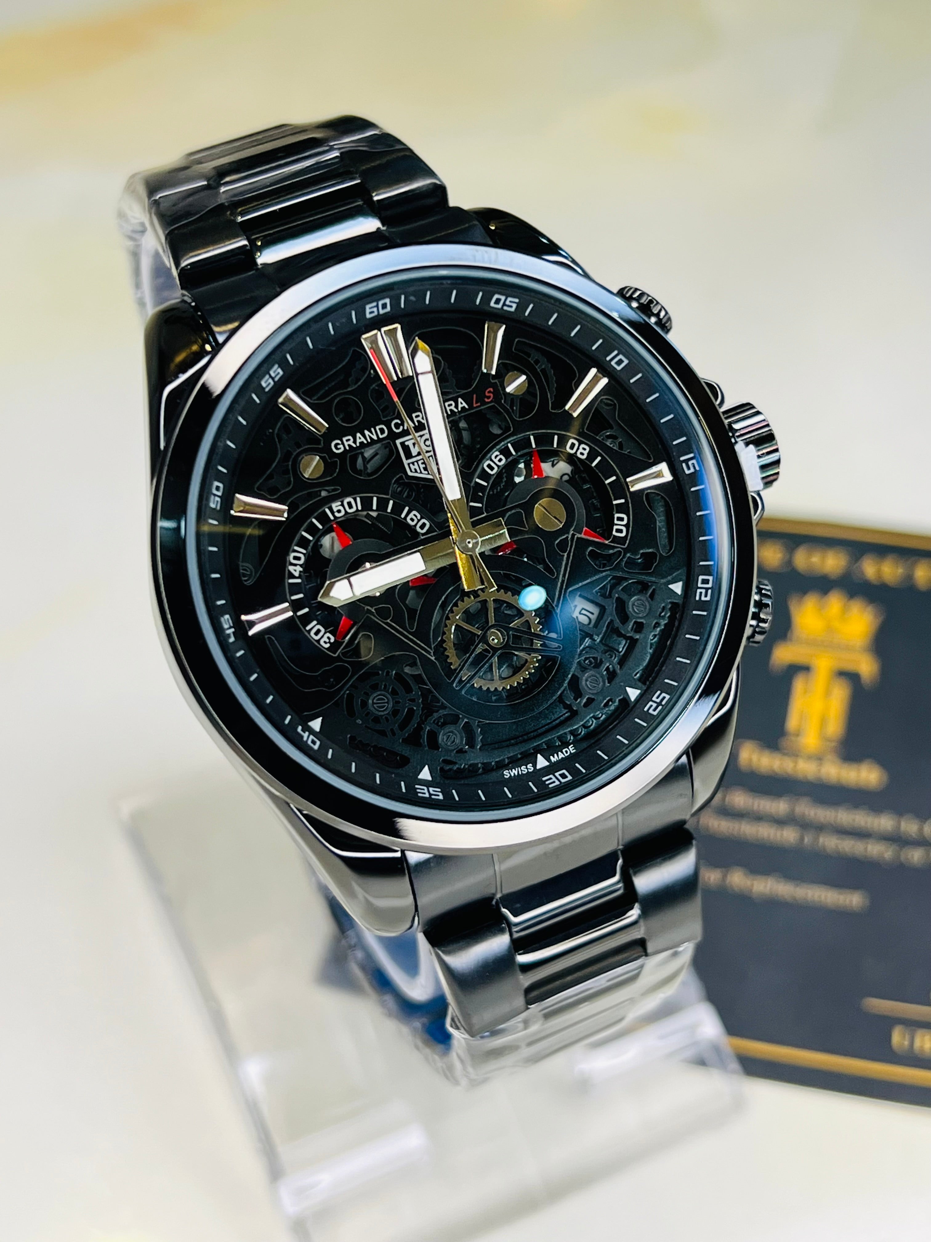 All Black Grand Carrera Chain Strap Chronographs Watch