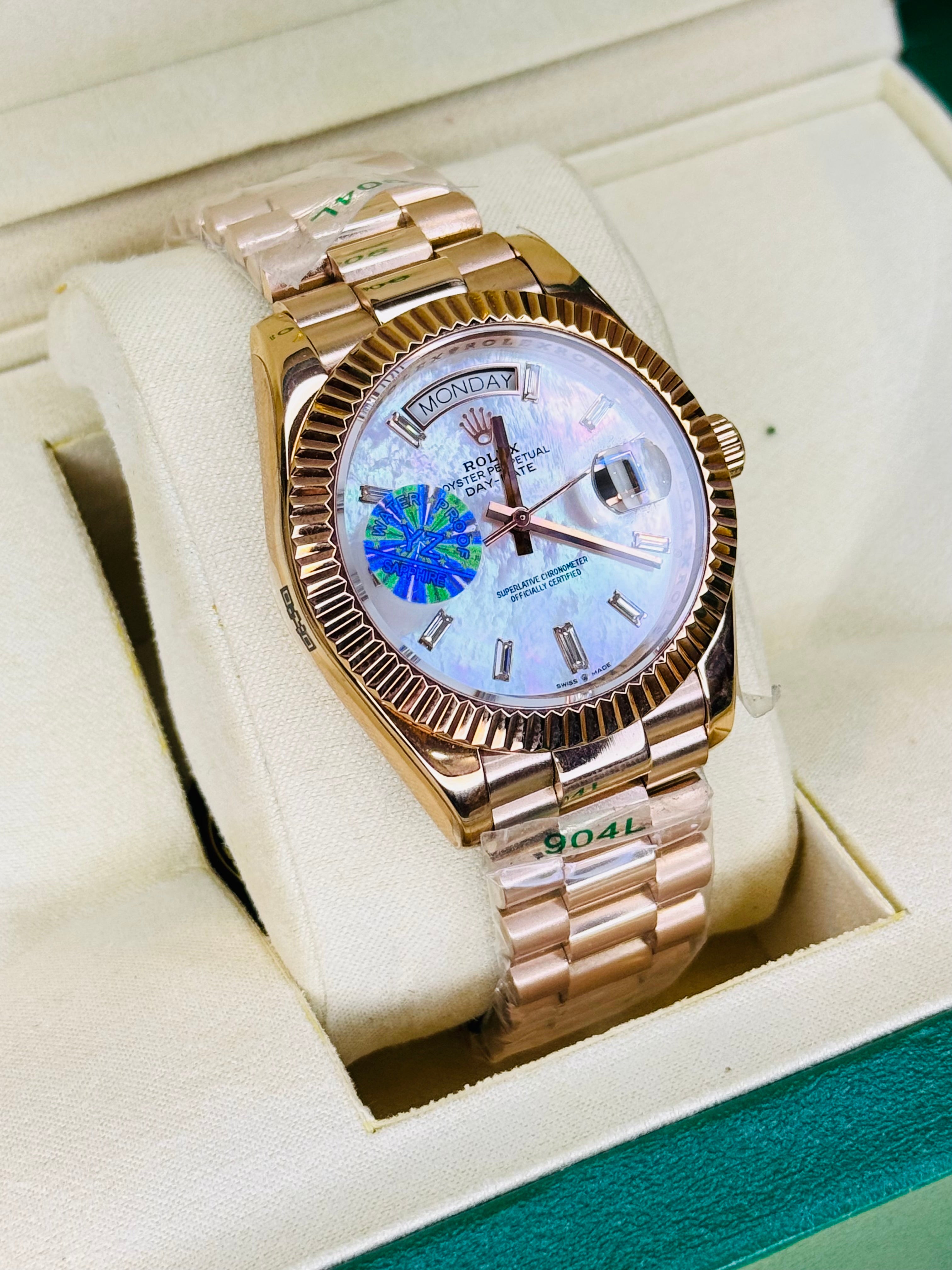 Day Date Rose Gold Gem Stone Dial Automatic Super Clone Watch