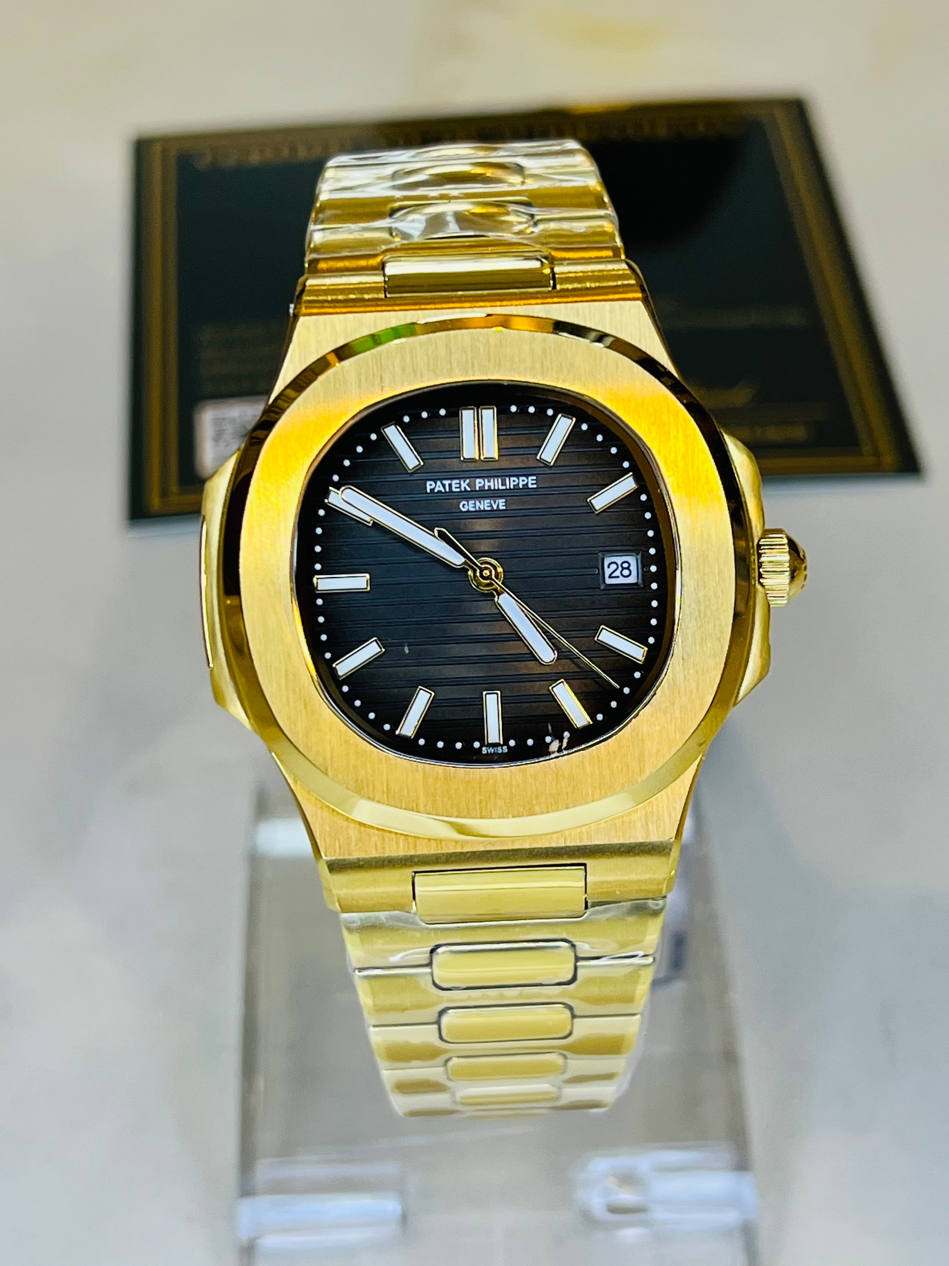 Gold Black Automatic Nautilus Super Clone Watch