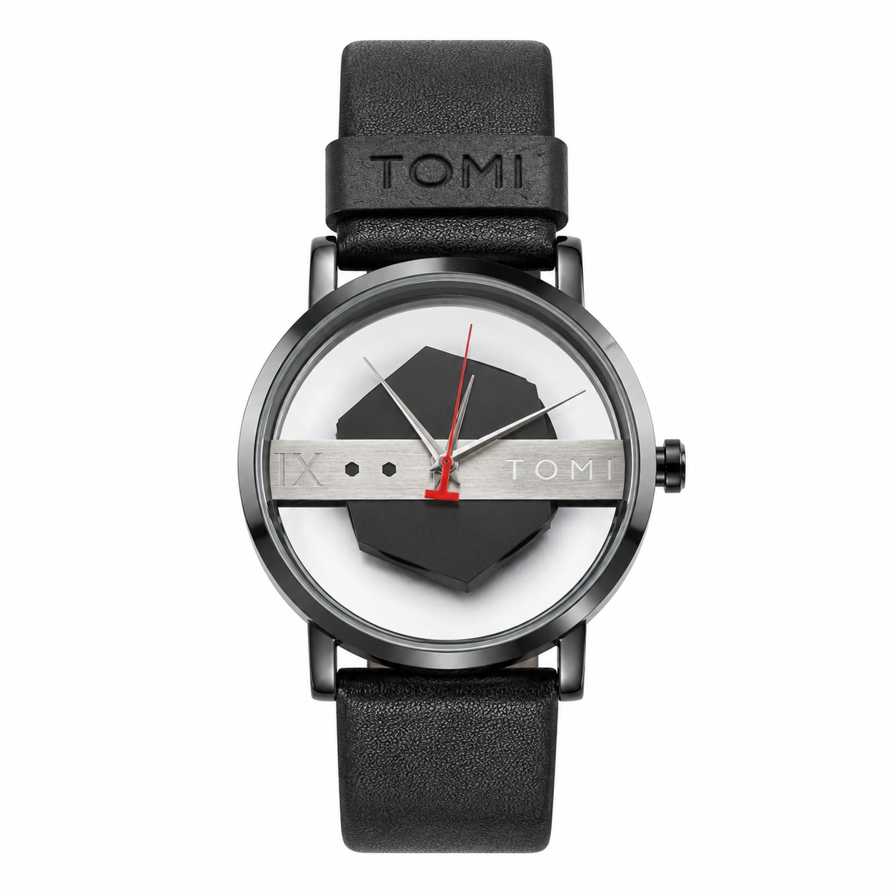 Tomi Black Silver Hexa Dial Watch