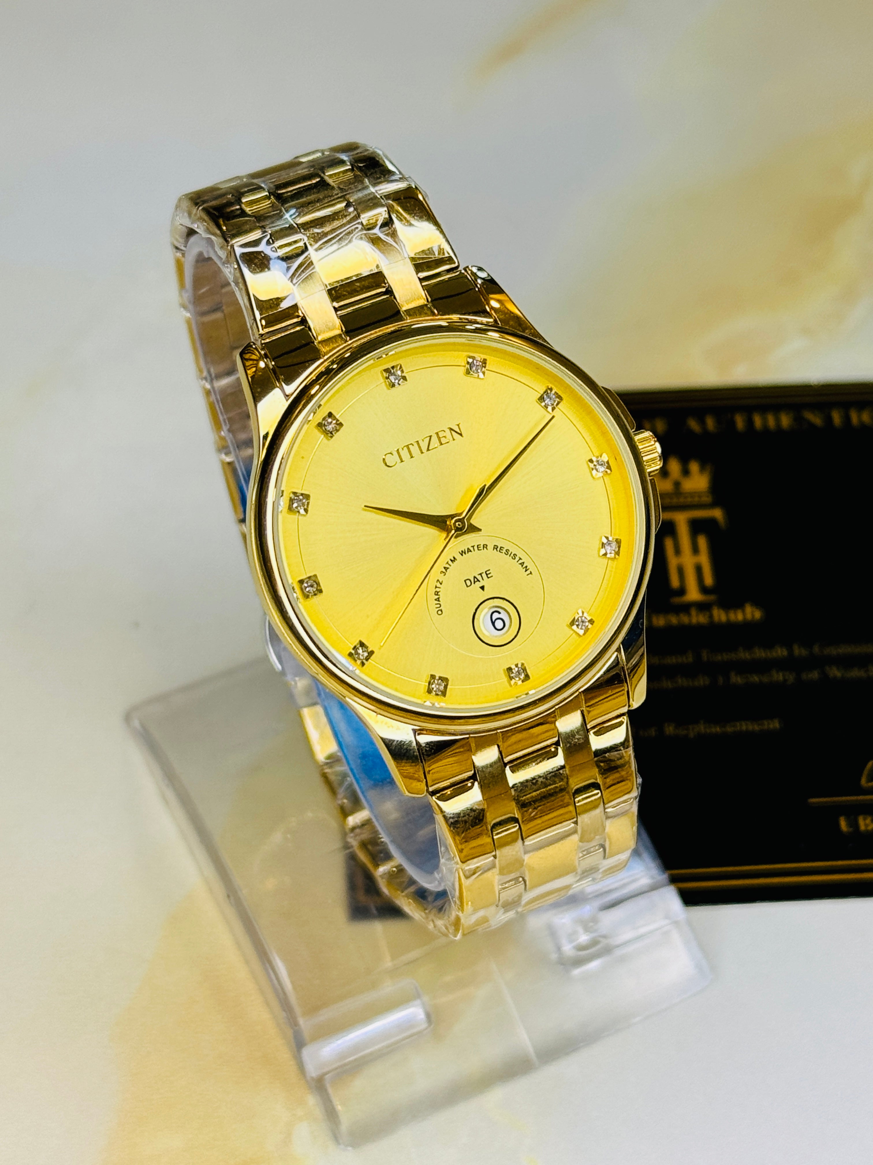 All Gold Down Date Citizen Couple Watch