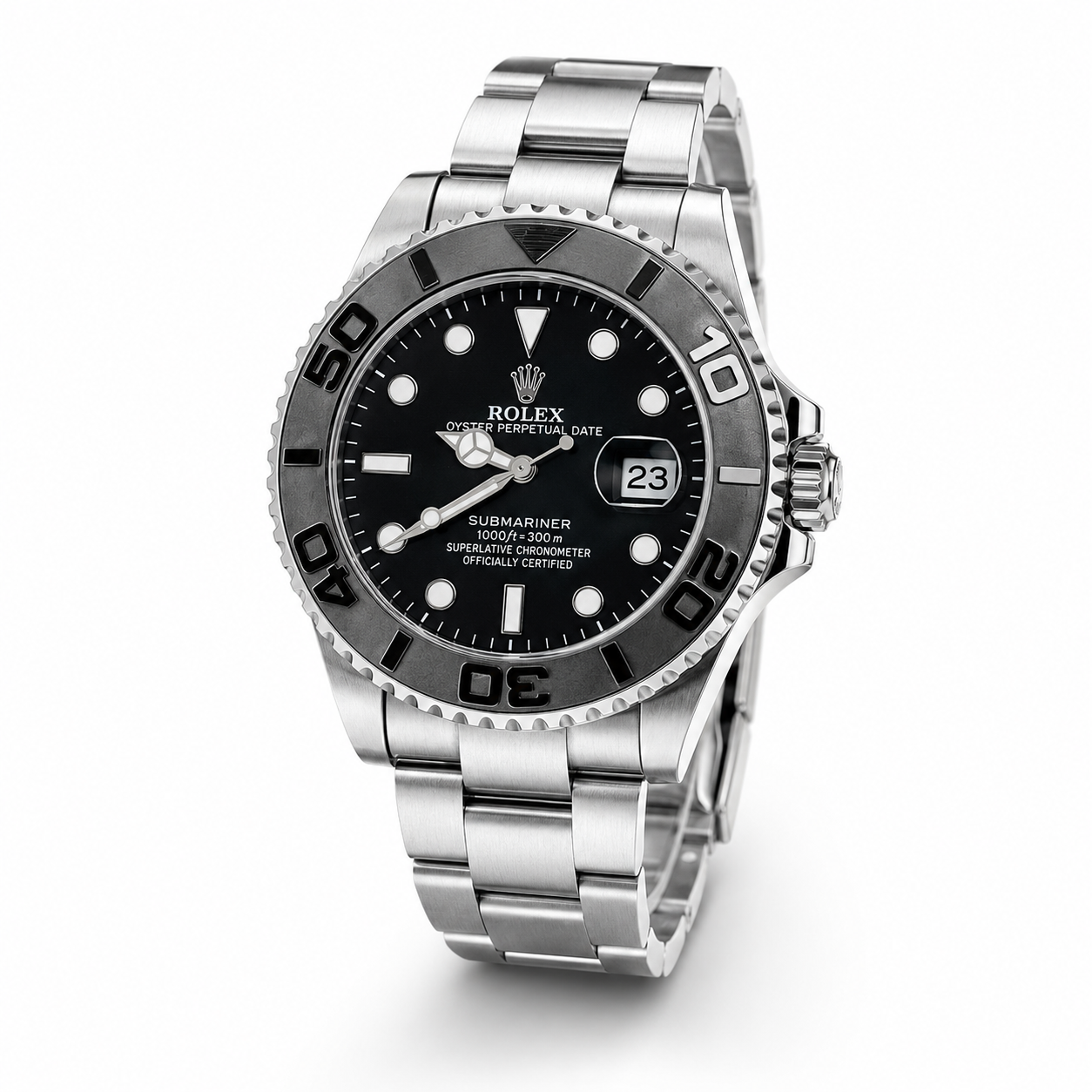 Silver Black Chain Yatchmaster Watch