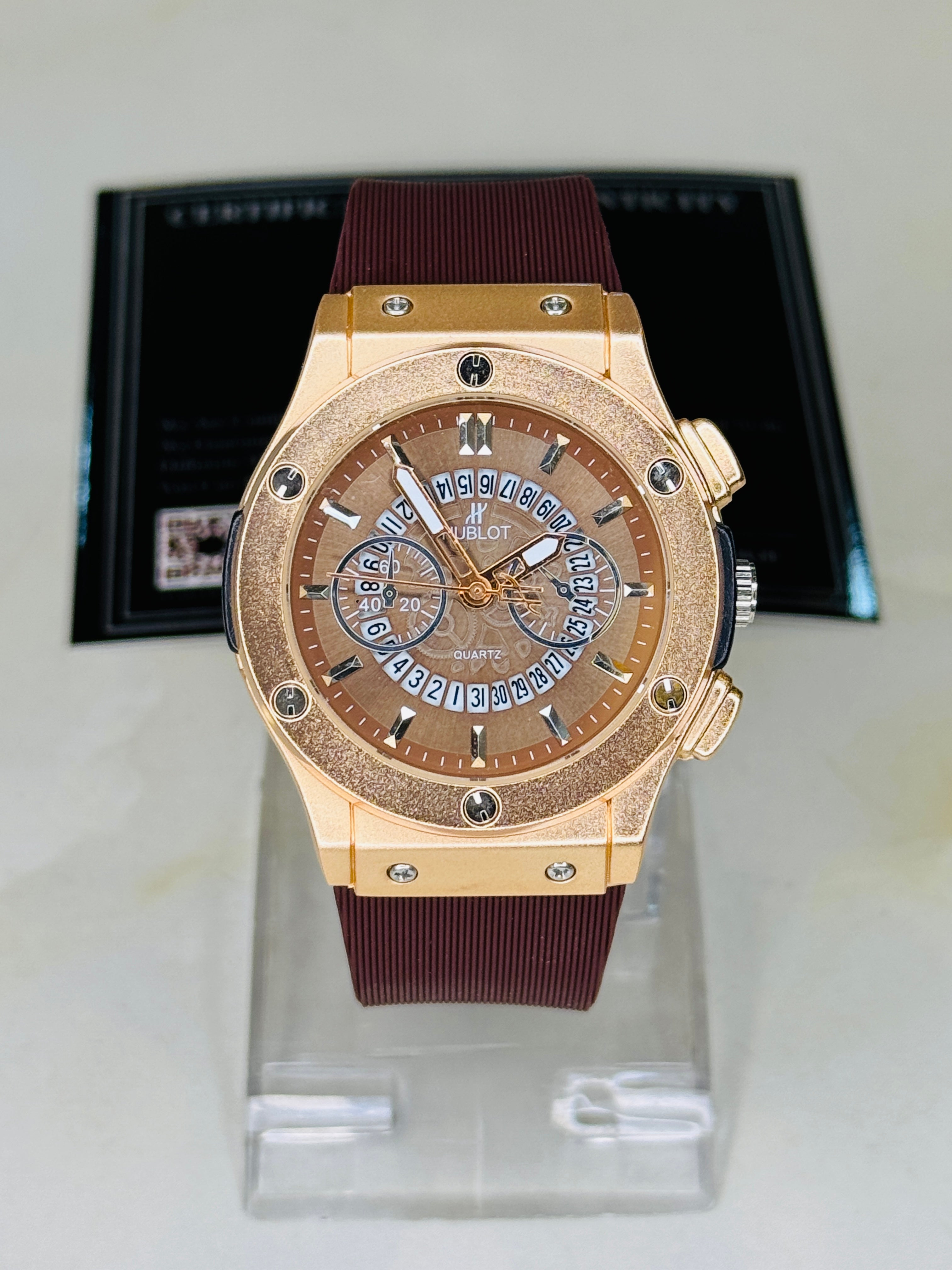 Coffee Gold Hologram Hublot Silicone Strap Watch