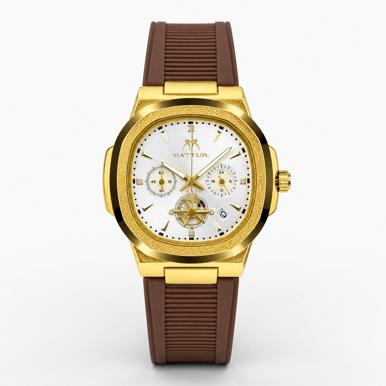 Matturi Brown Gold Silicone Chronograph Watch